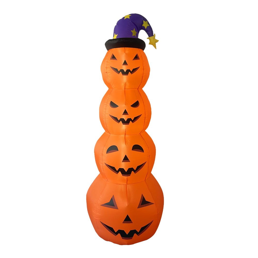 8FT Halloween Inflatable Pumpkin Decoration, Stacked Pumpkin Tower with Wizard Hat and LED Lights, Waterproof Outdoor Yard Blow Up Decor for Front Porch Garden Party Haunted House Display