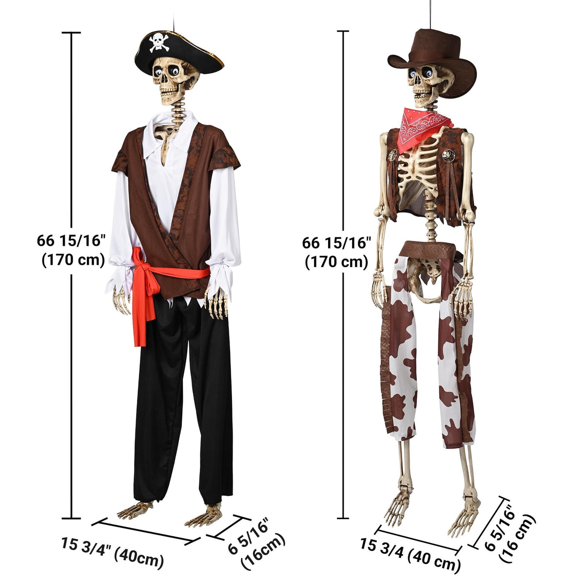 Yescom Halloween 5.6ft Life Size Skeleton Cowboy Detailed Costume Outdoor Indoor Haunted House Props Decor 2026