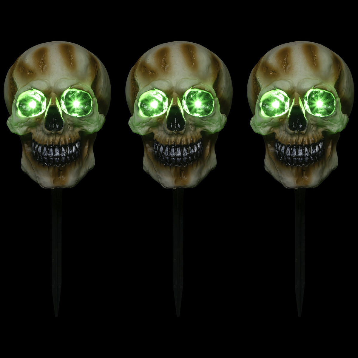 Northlight LED Lighted Skeleton Head Halloween Outdoor Pathway Markers with Sound - 15" - Set of 3