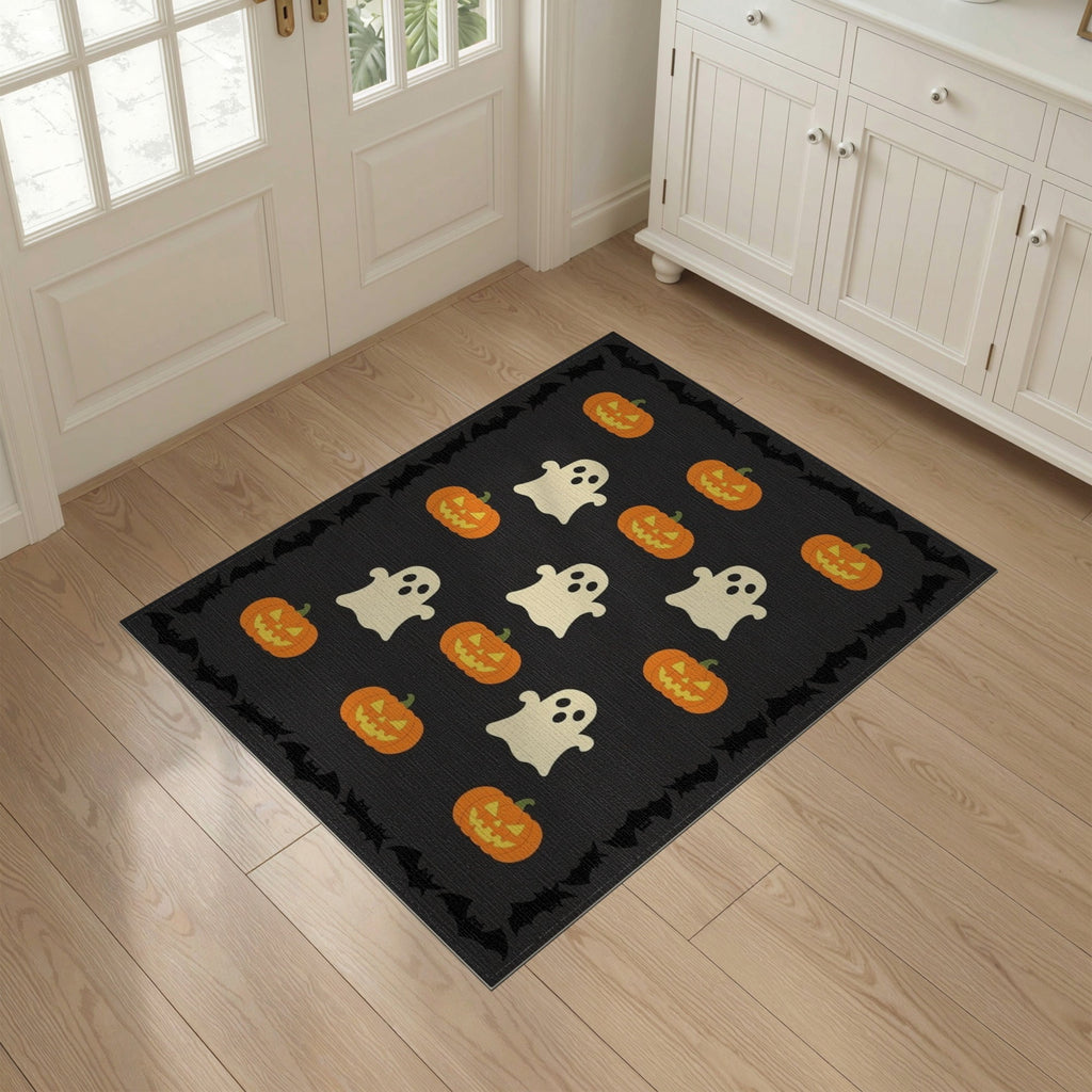 ODIKA 8'x10' Washable Area Rug Halloween Harvest Spirits Grinning Lantern Entrance Doormat Door for Living Room, Under Sectional, Family , Durable, Non-Slip