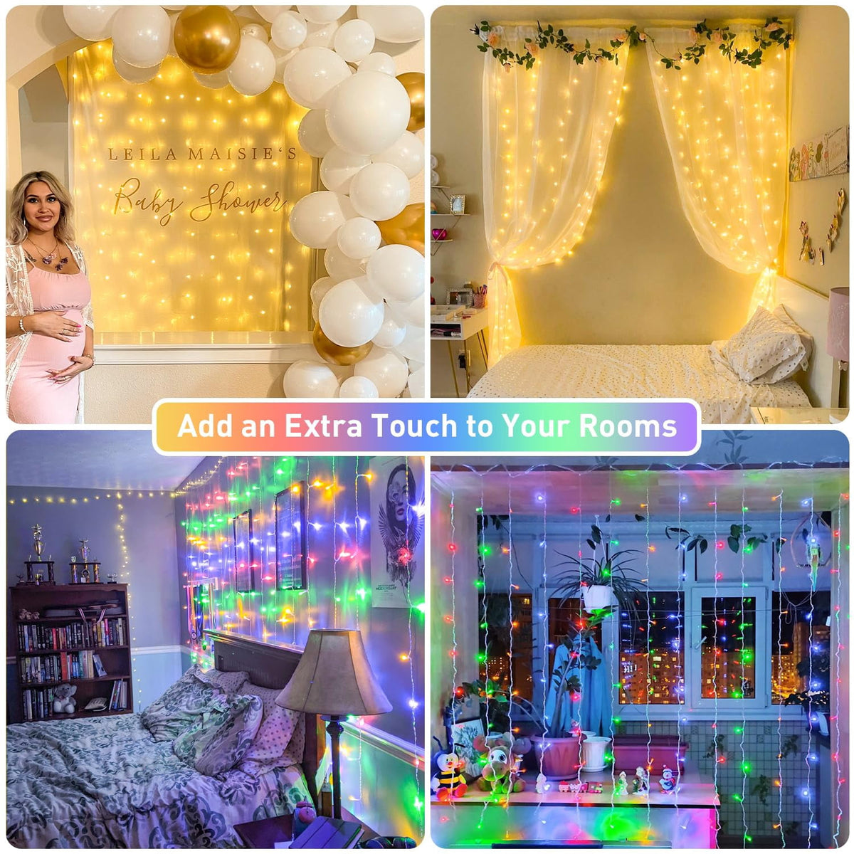 9.5x29.5ft Curtain Lights 900 LED White Indoor Outdoor Decor