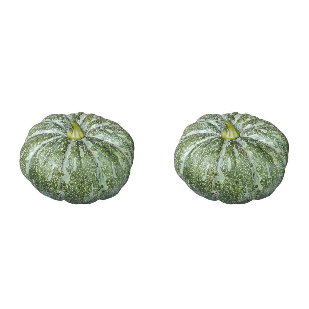 13.7" Halloween Foam Pumpkin Decorations, 2 Pack Artificial Pumpkins for Table Mantel Shelf Display, Fall Autumn Home Decor for Thanksgiving Party (Green)