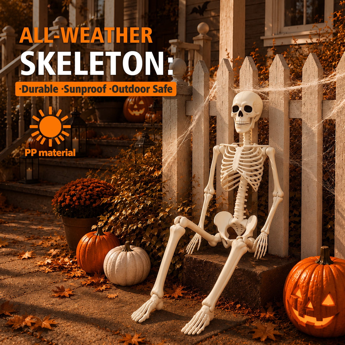 THE BRIVE 5.4ft Life Size Poseable Halloween Skeleton, Movable Joint Plastic Prop for Yard Porch Party Decor