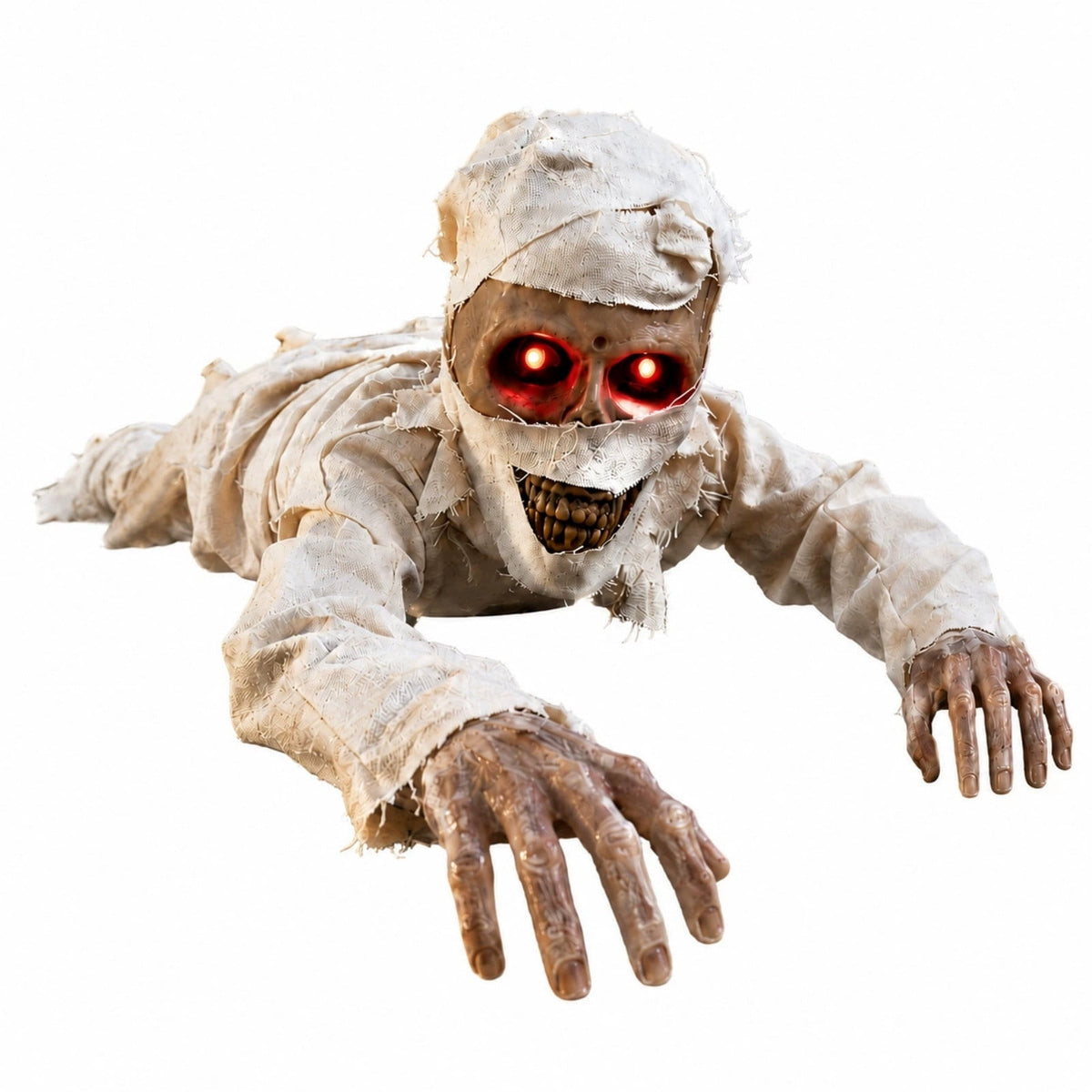 BZPIZ Realistic Skeleton Groundbreaker Halloween Decorations, Crawling Mummy Skull with Light Up LED Red Eyes and Creepy Sound for Graveyard Garden Lawn Indoor & Outdoor