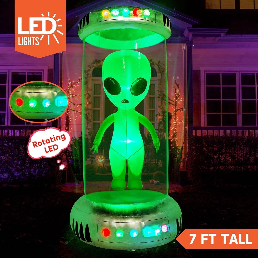 Joyfy 9 ft Halloween Inflatable UFO Alien Decoration with Built-in LEDs,UFO Halloween Decorations Outdoor Blow Up Yard Lawn Decoration