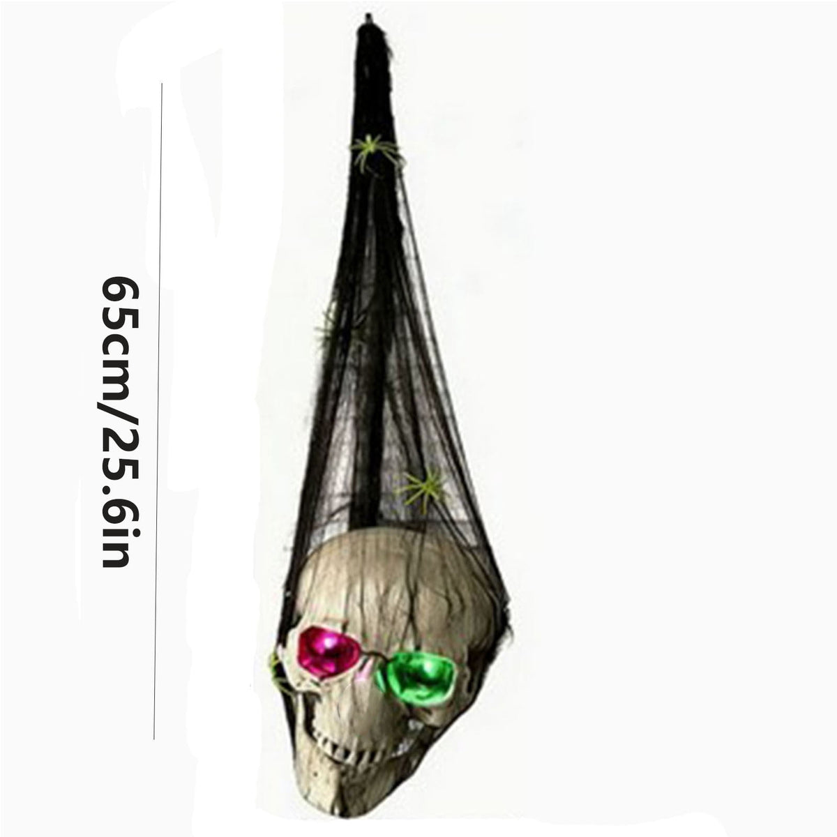 Spooky Hanging Skull Decoration 25.6 Inch Glowing Led Eyes Skeleton Ornament for Halloween Yard, Porch, Door, Tree, Window, Gothic Party Decor