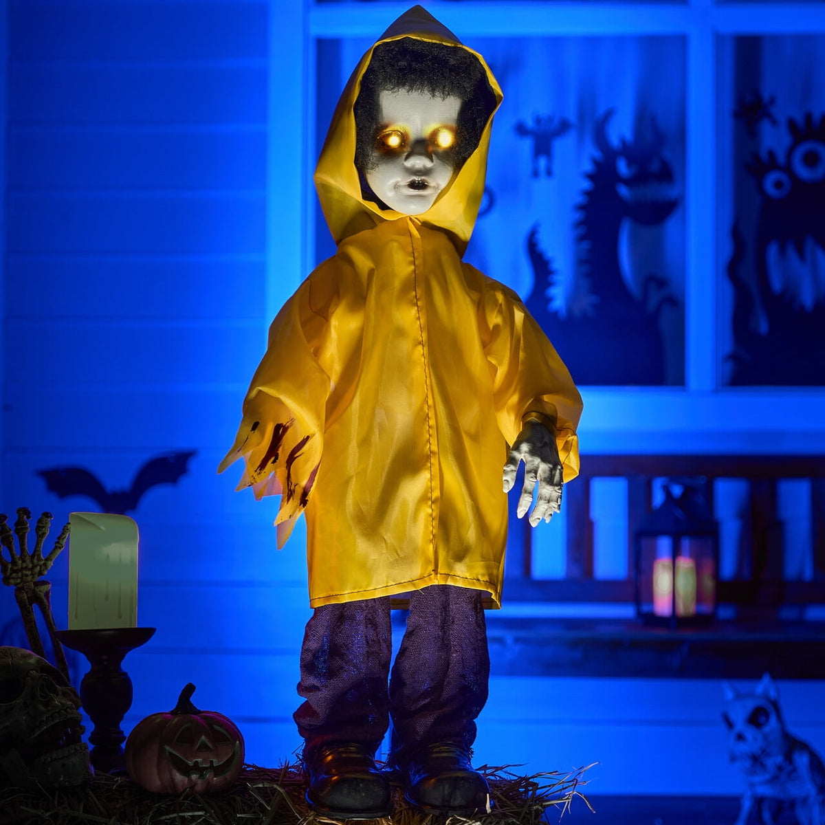 Joyfy 67"(5.6ft) Standing Grim Reaper with Chain, Large Halloween Decorations Outdoor, Life Size Animatronics Skelton, Sound-Actived Party Decor with Creepy Sound & LED Eyes, Scary Haunted House Prop