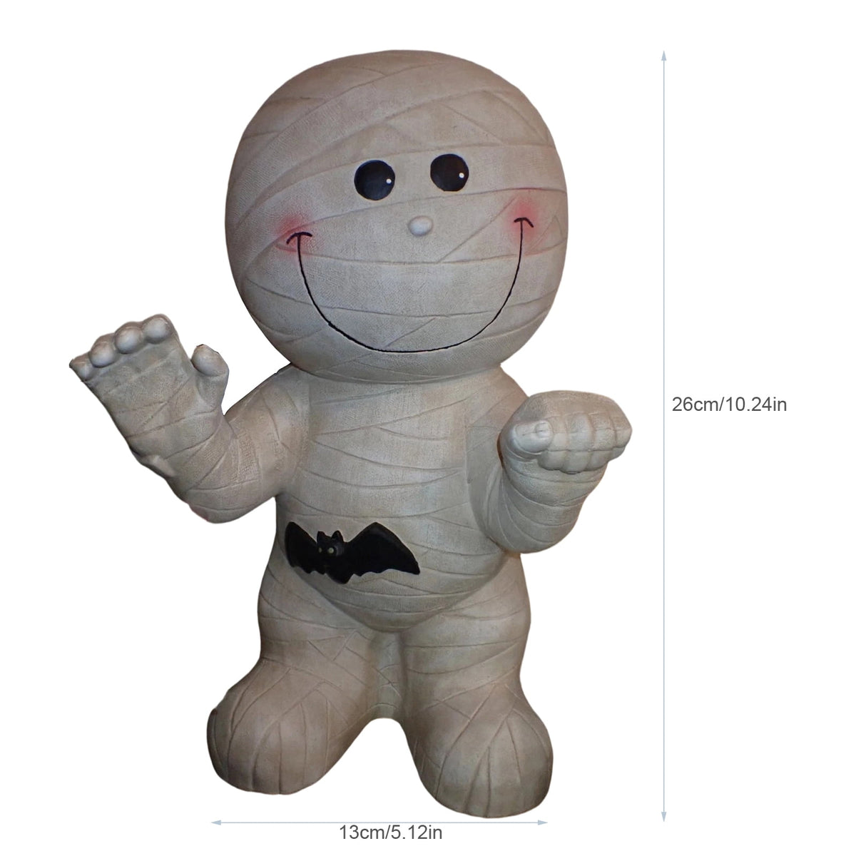 Cute Halloween Light-Up Mummy Blow Mold Decoration, Happy Smiling Mummy Statue with Black Bat, Corded Electric Glowing Tabletop Night Light Figurine for Indoor Holiday Porch Decor