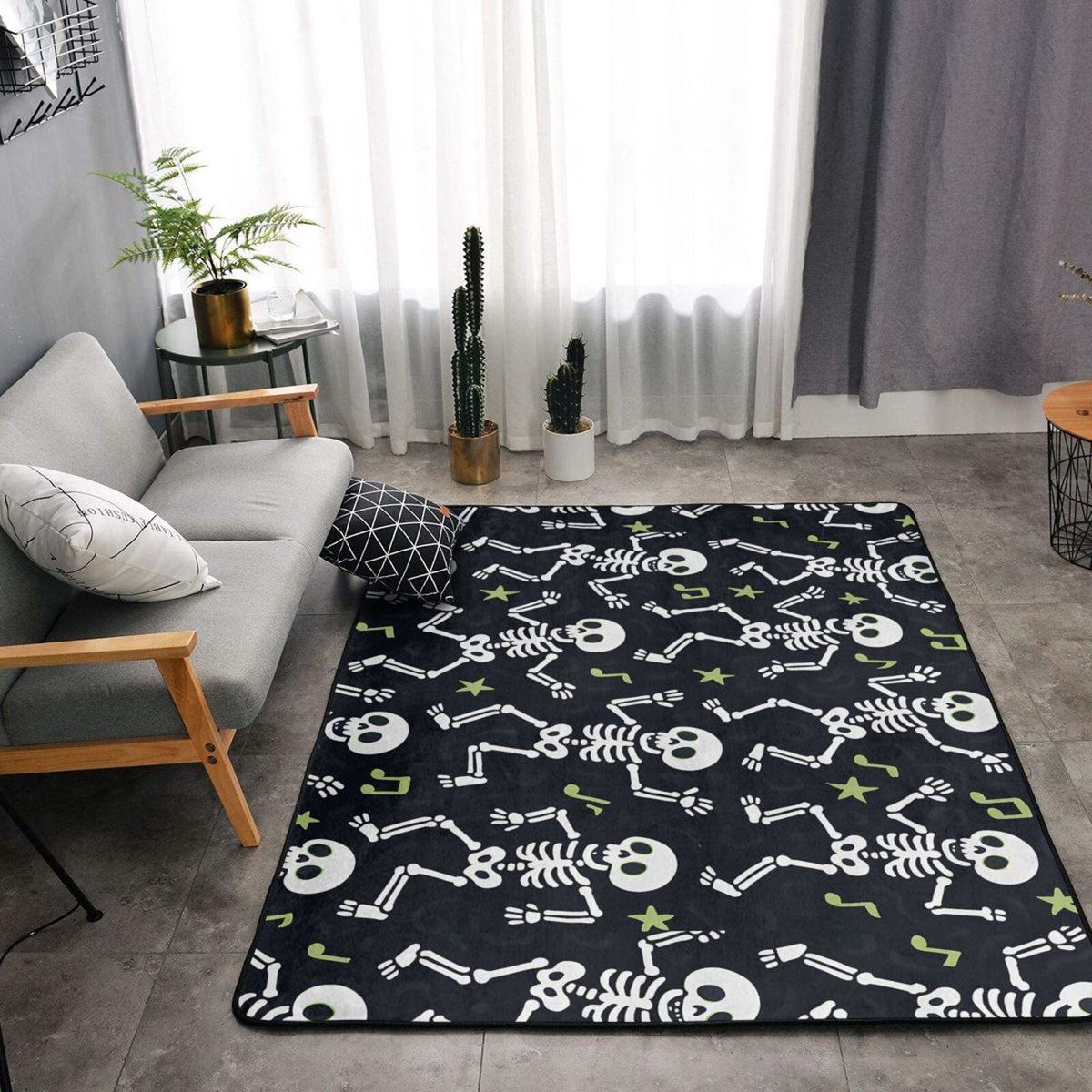 Flannel Floor Mat 63x48in Non-Slip Wear-Resistant Memory Sponge Point Plastic Bottom For Living Room Office Coffee Table Bed Balcony Dancing Skeleton Halloween Pattern