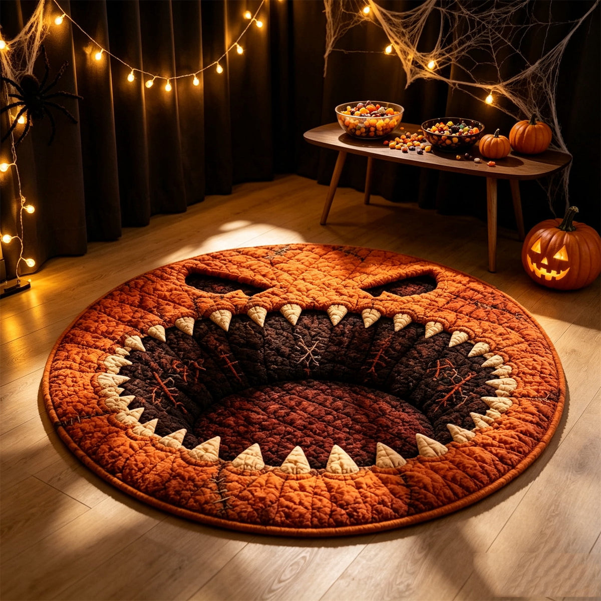 3D Circular Halloween Doormat â Pumpkin Face With Sharp Teeth, Non- Polyester Round Mat For Indoor/Outdoor, Spooky Cute Fall Decor, Gift For Halloween Lovers (91X91") Home Decor