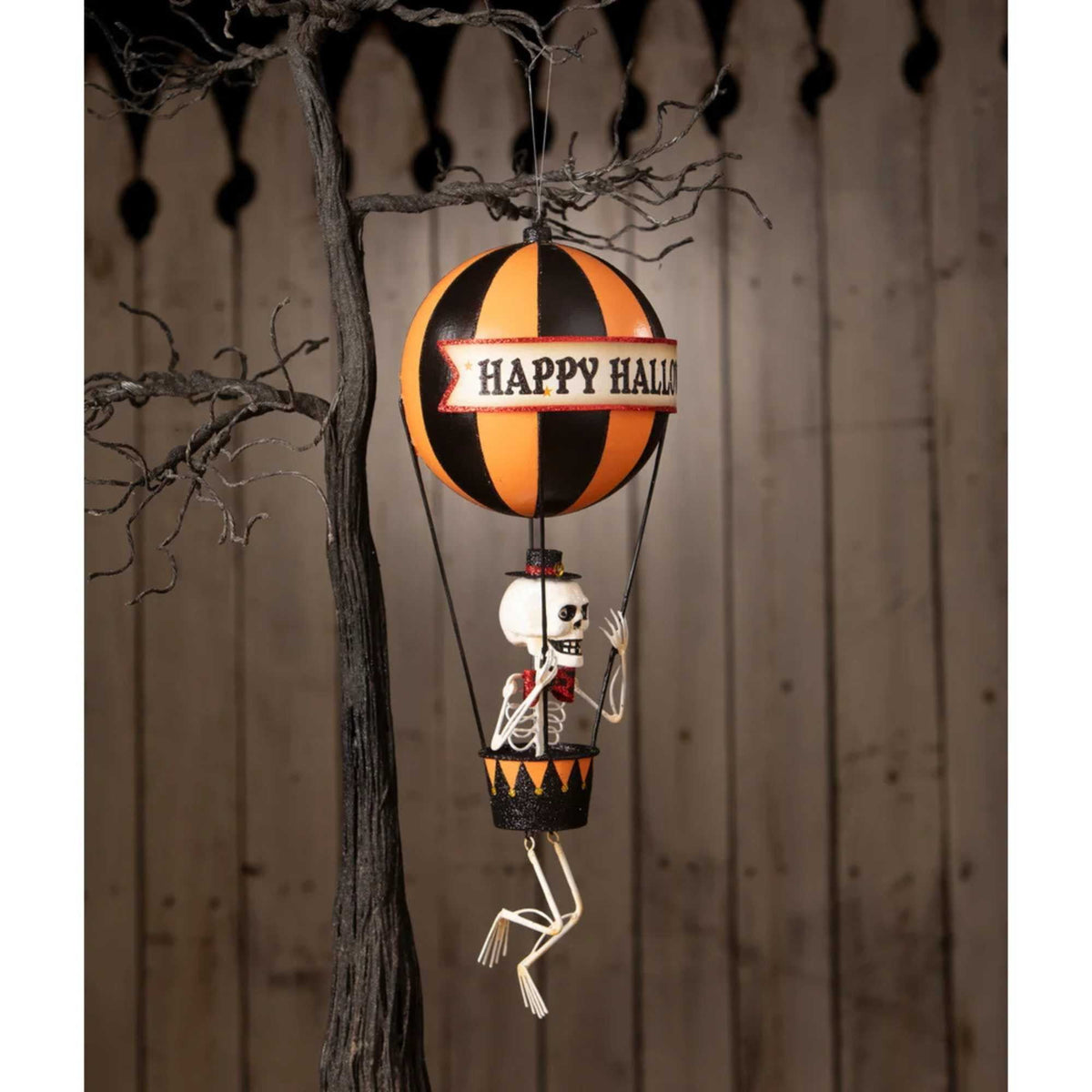 Bethany Lowe 13.50In Happy Halloween Balloon, Tin, Skeleton Hot Air Ka5406