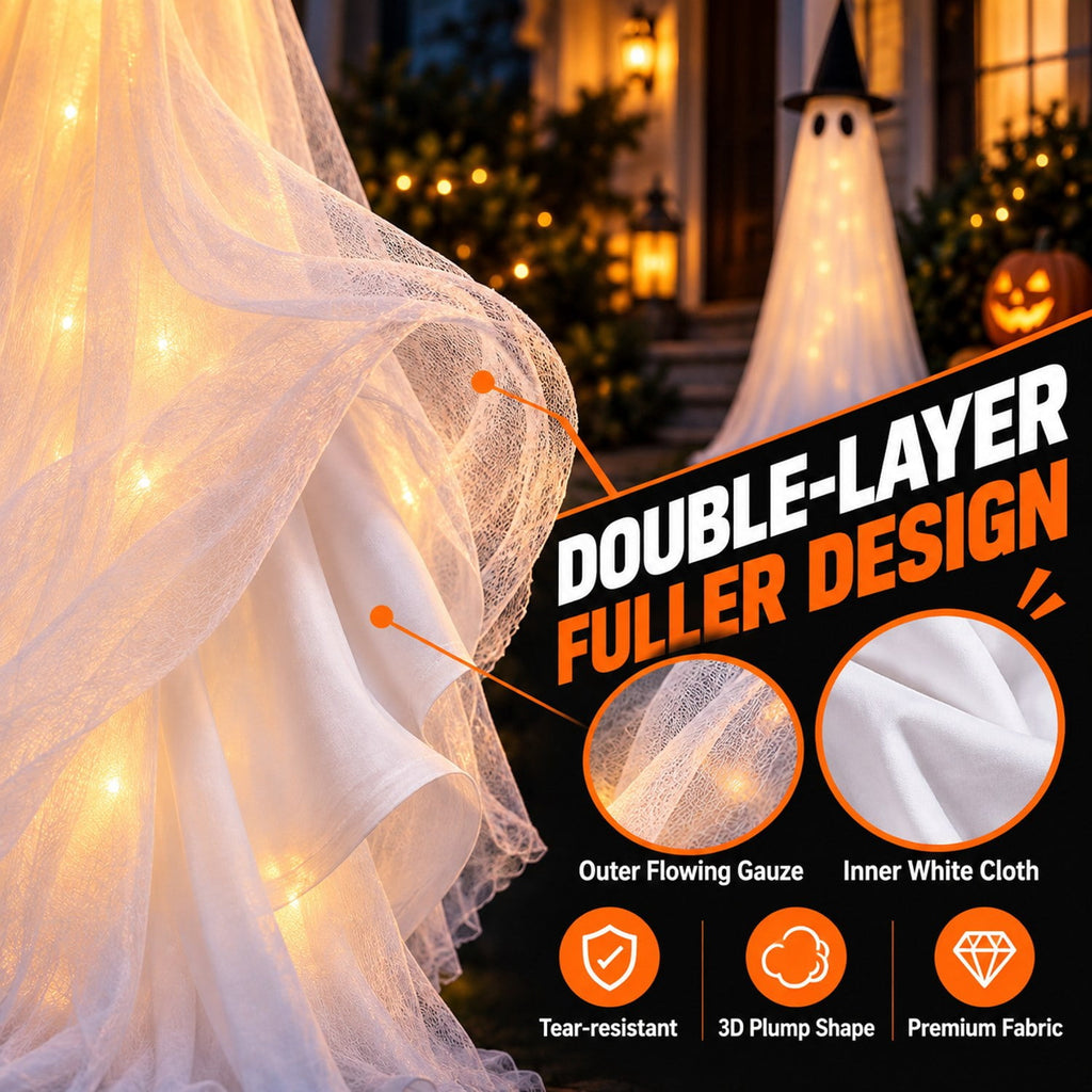 Light Up Halloween Ghost Decor 8 Modes Dual Power 5ft 2 Pack
