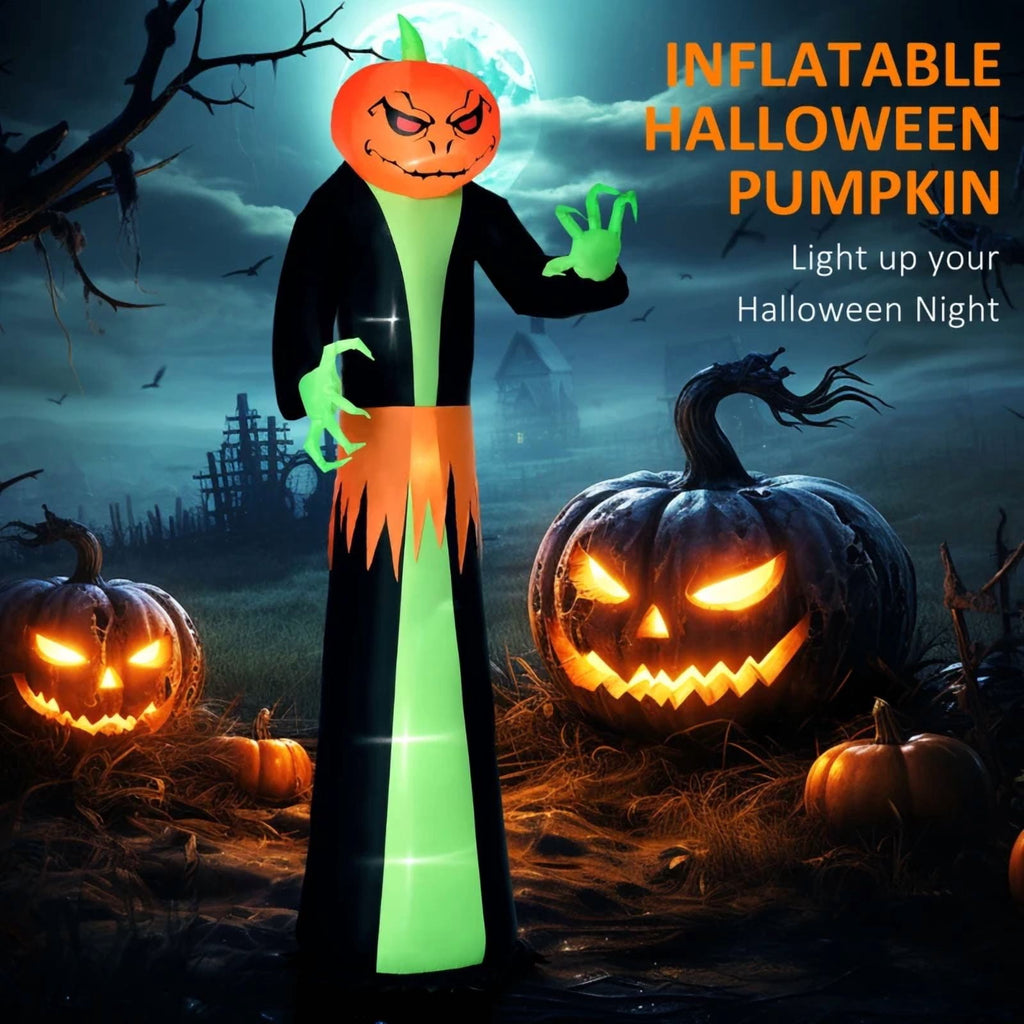 9' Halloween Inflatables Outdoor Decorations Pumpkin Head Ghost Modern Lightweight Weather Resistant