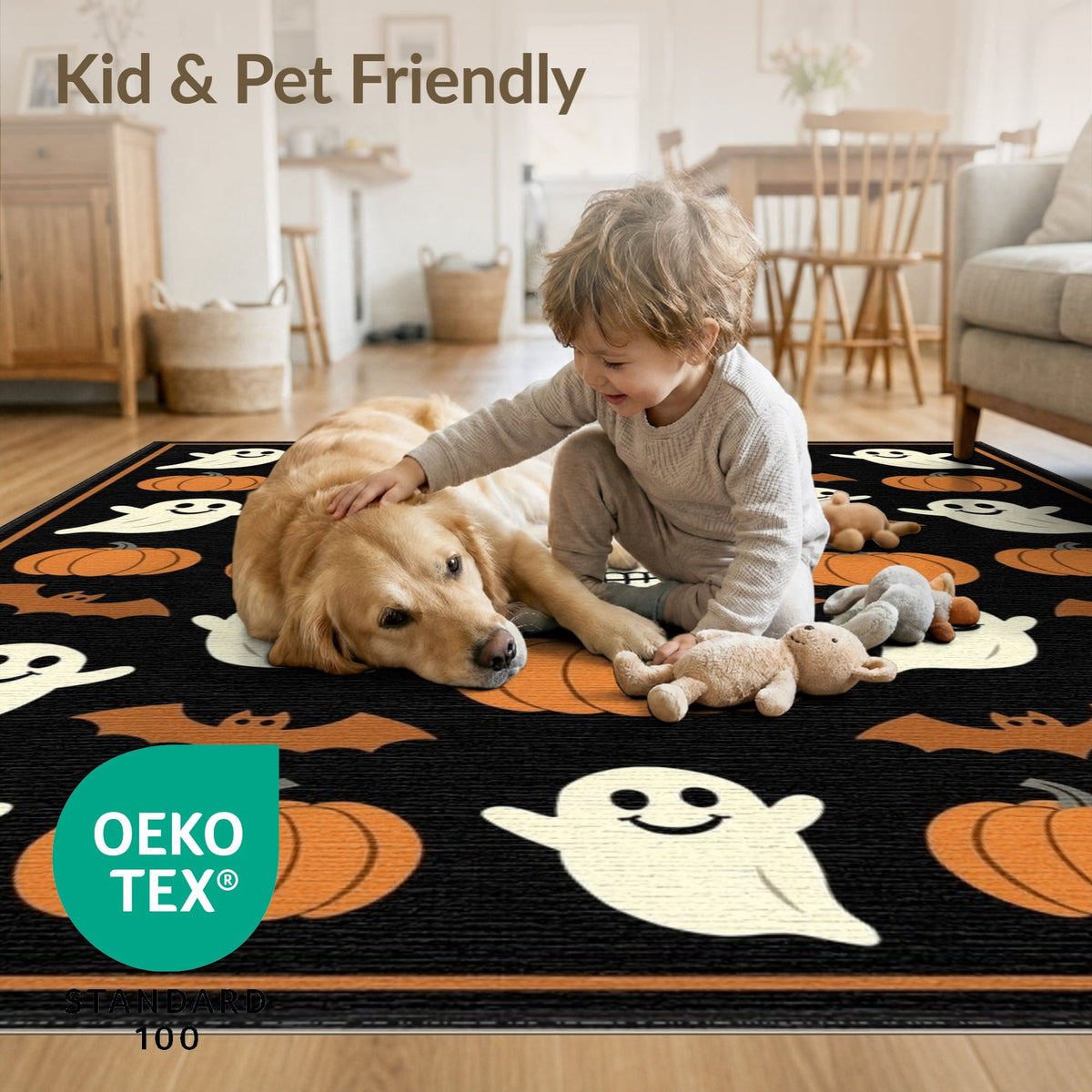 ODIKA 8'x10' Washable Area Rug Halloween Harvest Spirits Grinning Lantern Entrance Doormat Door for Living Room, Under Sectional, Family , Durable, Non-Slip