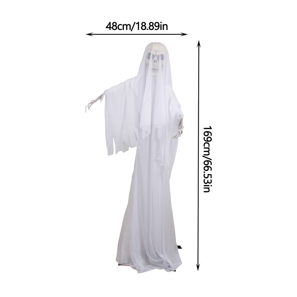 Scary Ghost Bride Halloween Ornament with Sound, Battery Operated Animated Skeleton Decoration for Haunted House Prop
