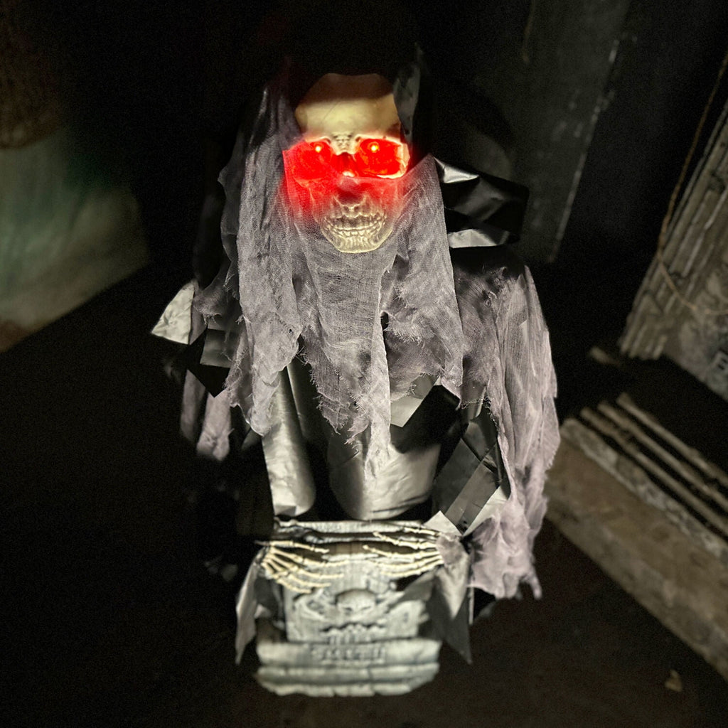 Haunted Hill Farm 3.0-Ft. Touch-Activated Rising Reaper with Tombstone Halloween Accessory