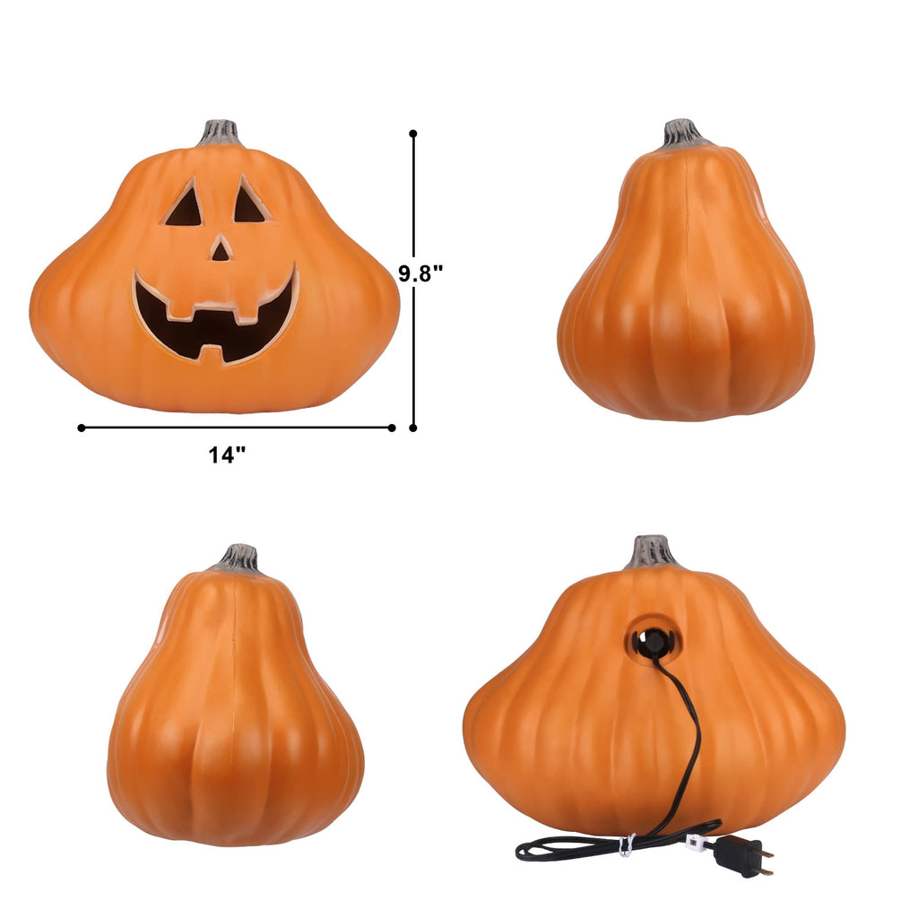 Gamexcel 21" LED Light-Up Jack O Lantern, Pre-lit Halloween Plastic Pumpkin Lights for Indoor/Outdoor Decoration - Angry Face
