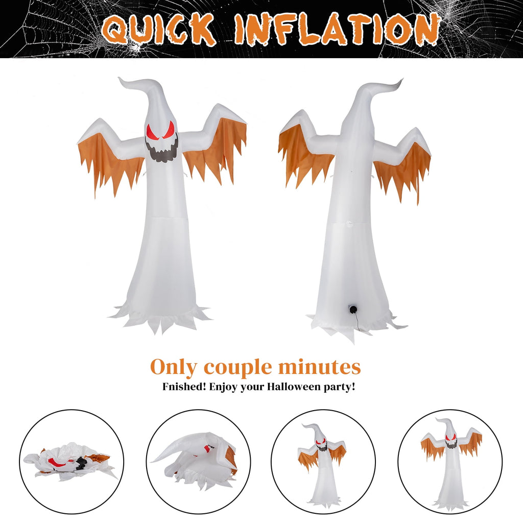 12ft Halloween Inflatable Scary Ghost with Flames and Flashing Red Eyes