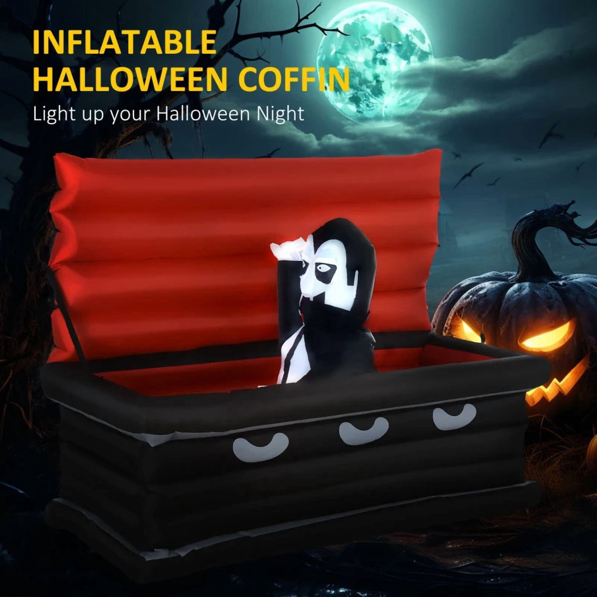 6FT W Halloween Inflatables Outdoor Decorations Vampire and Giant Coffin, Blow Up LED Yard Decor