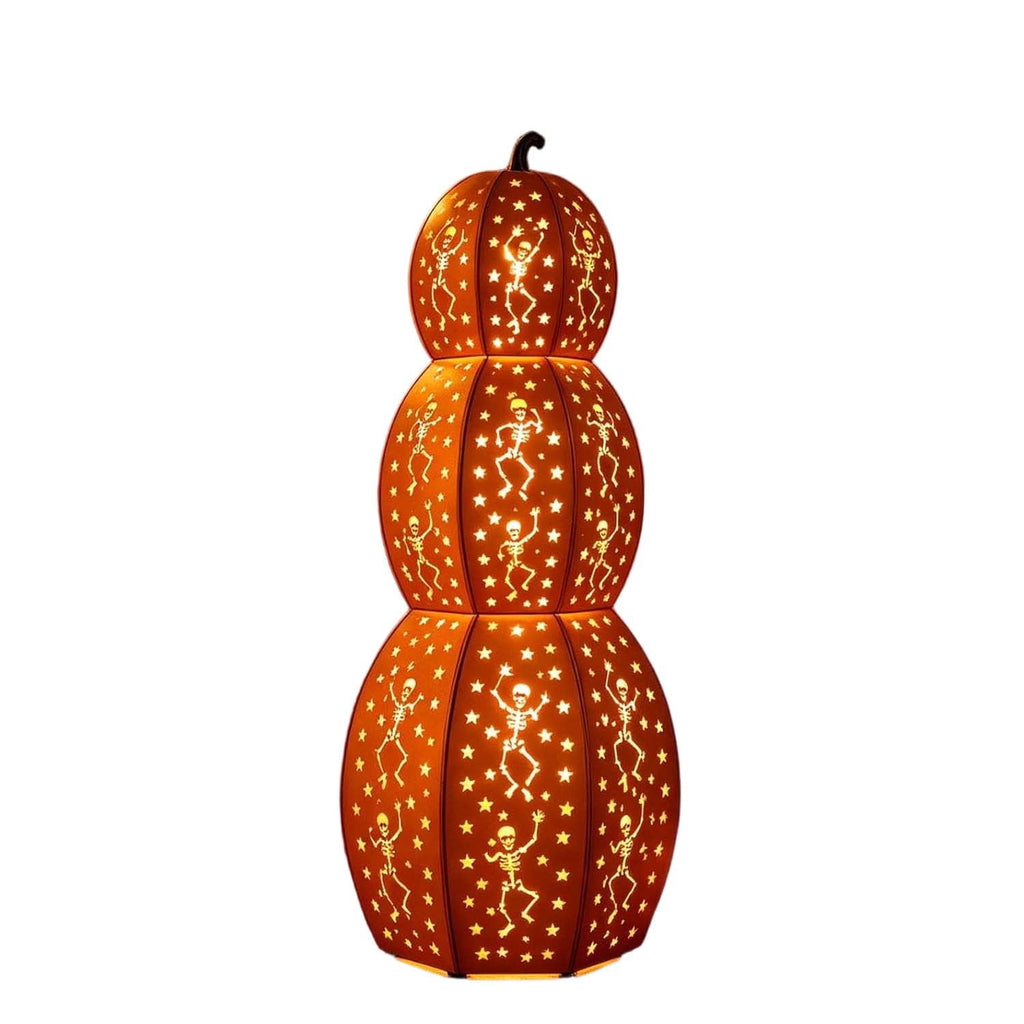 Stacked Orange Pumpkins With Skull Cuts, Light Up Halloween Decor With Dancing Skeleton, Indoor Outdoor Yard & Porch Party Ornament