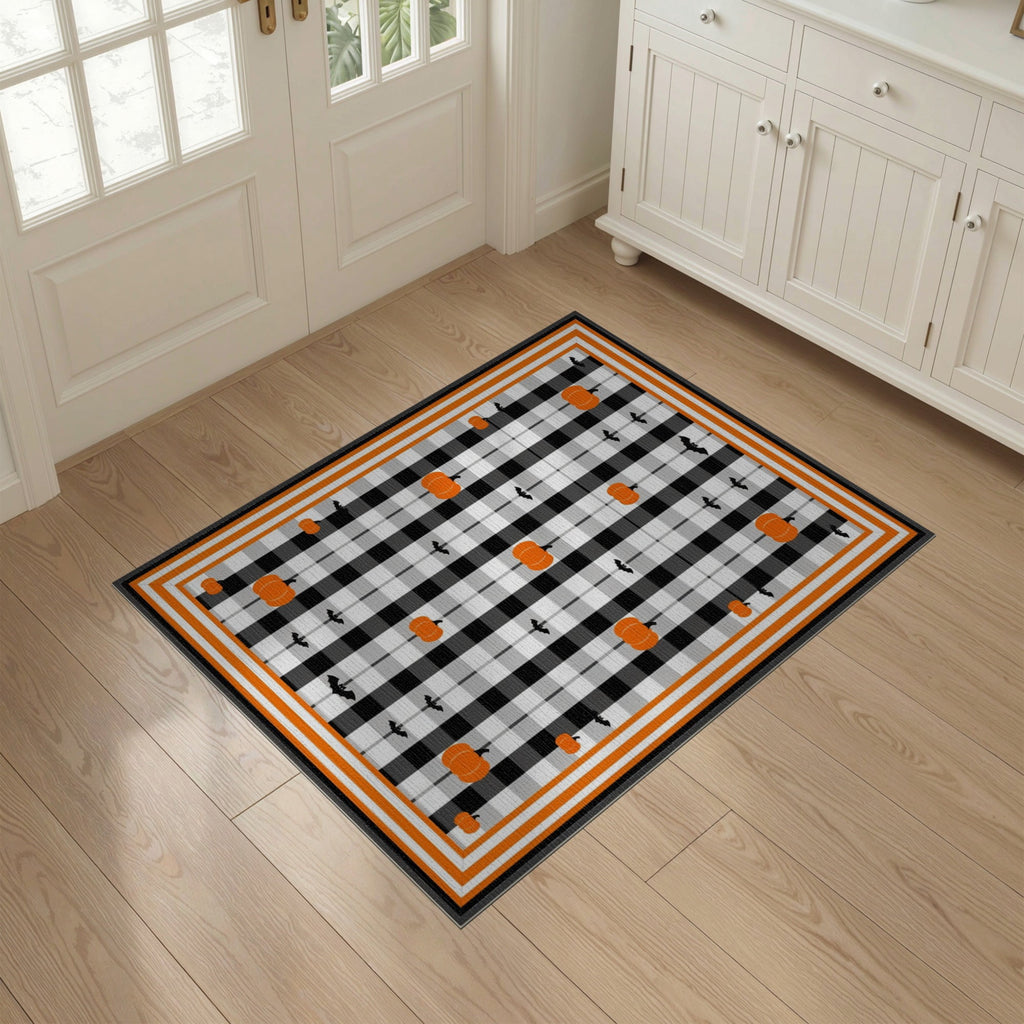 ODIKA Halloween Spooky Harvest Striped Welcome Ghosts Fallc Door Doormat Stain Resistant Low Profile for Dorm Room, Small Living Apartment