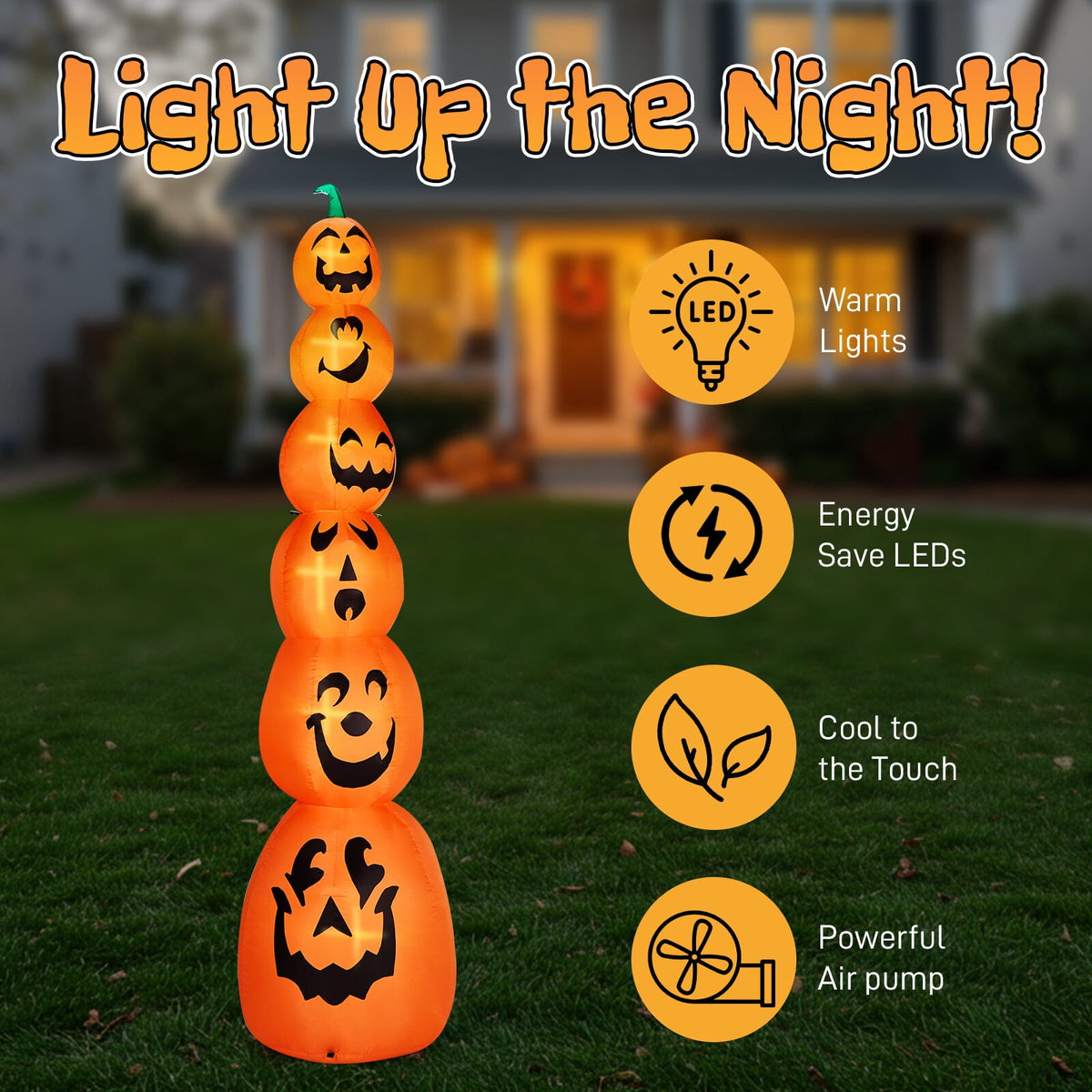 Yescom 5ft Halloween Pumpkins,Stacked Foldable,Jack O Lantern,LED Lights Party Outdoor Decorations 2026