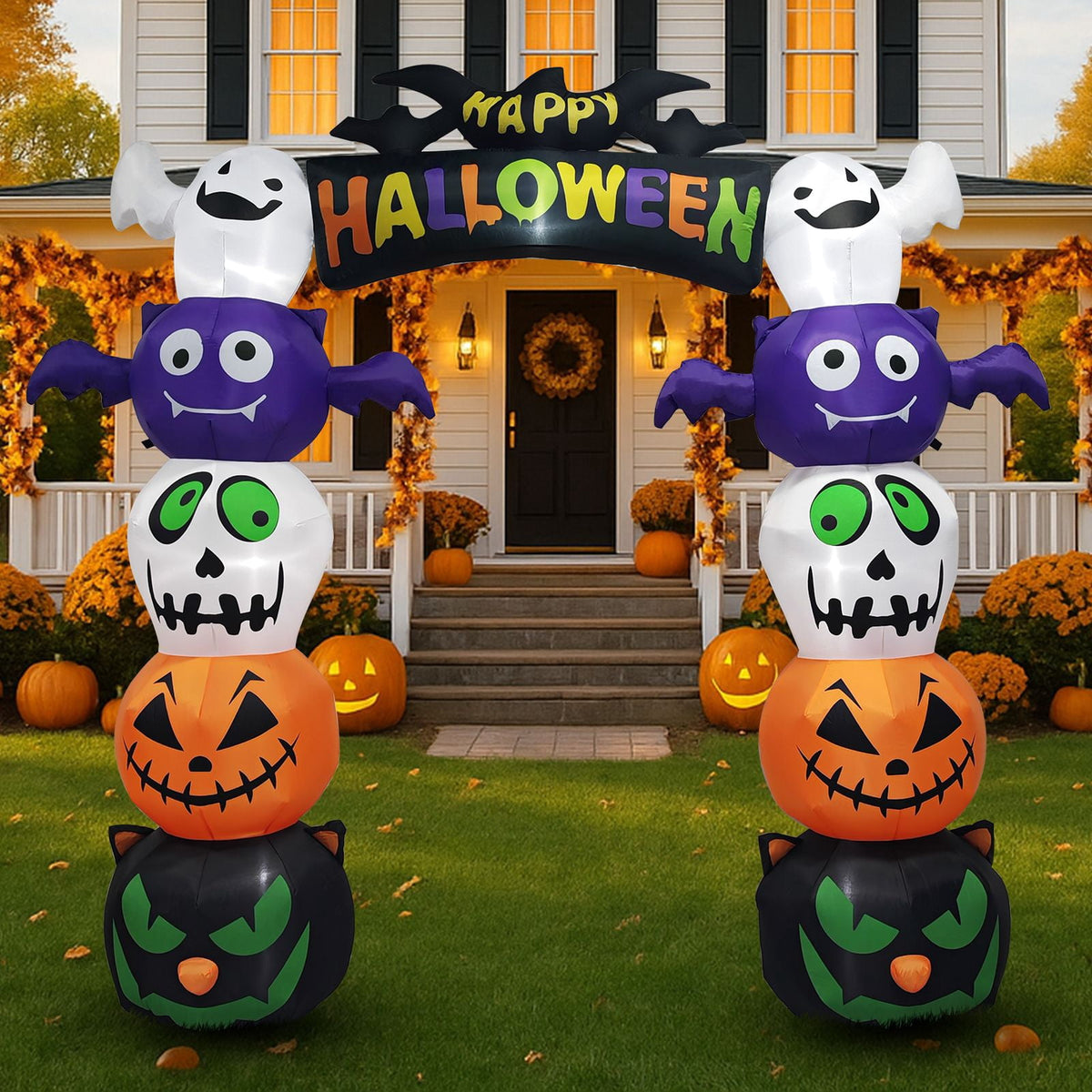 8.2FT Halloween Inflatable Pumpkin Archway with Built-in LED Lights Waterproof Polyester Blow Up Yard Decoration for Garden Party Walkway