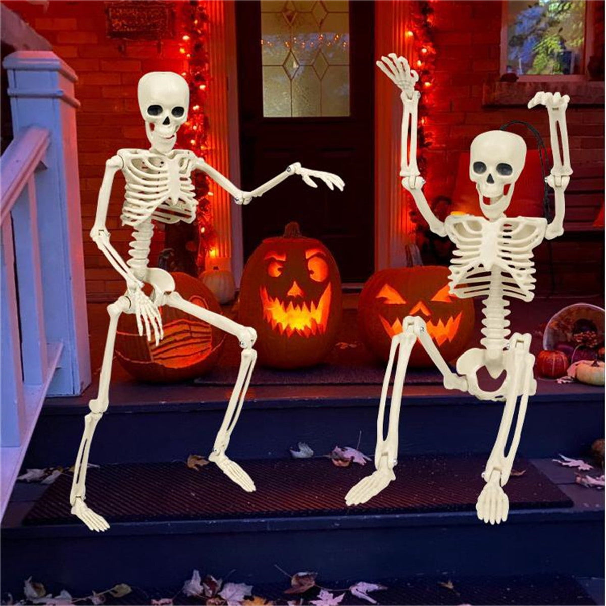 Posable Plastic Human Skeleton Prop 5.4FT Full Body Halloween Skeleton Decor with Movable Joints for Haunted House Yard Party Decoration