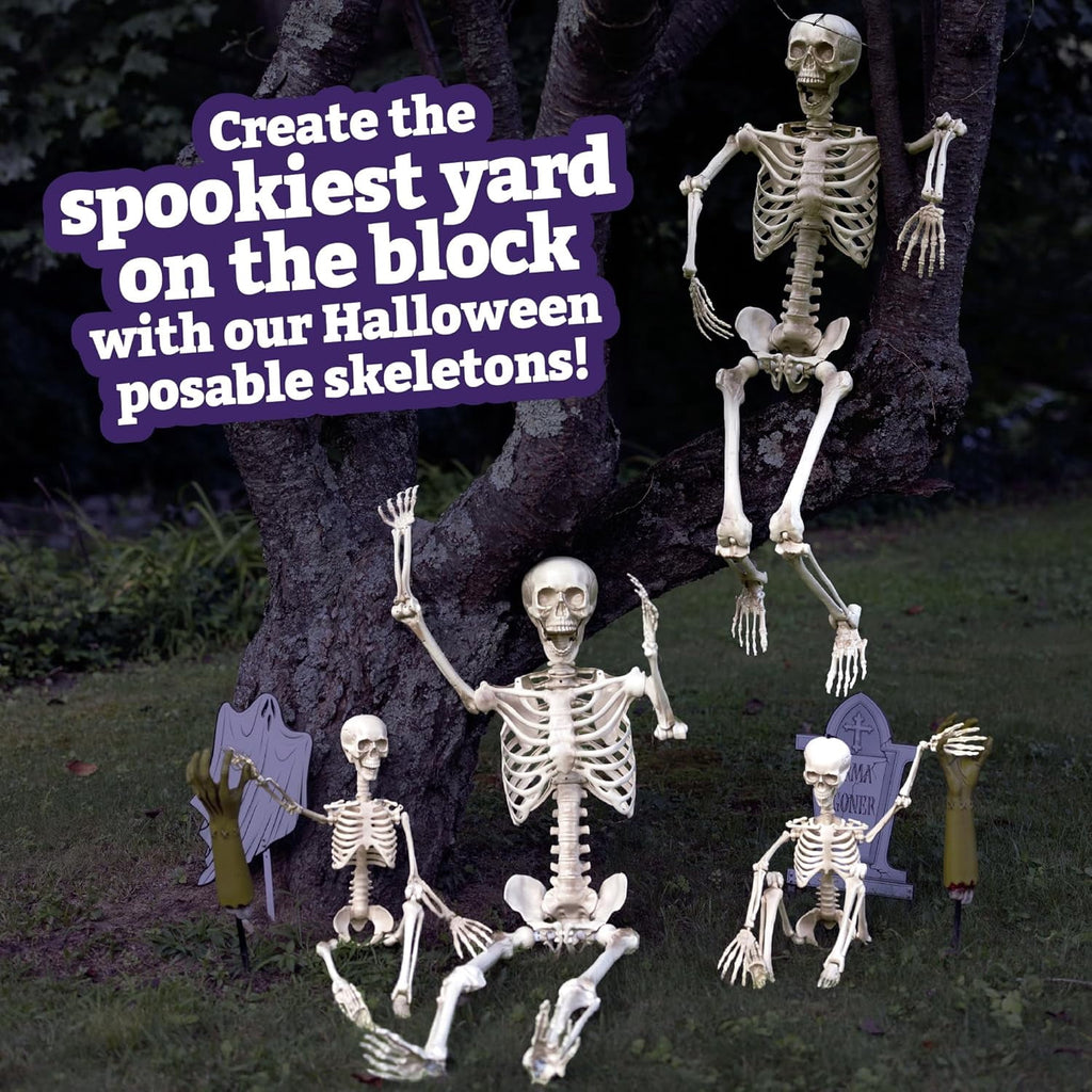 Halloween Human Adult (5' 4") & Child (3') Skeleton Value 2 Pack - Life Size, Articulated Limb, Weather Resistant Indoor/Outdoor Decoration, Classroom