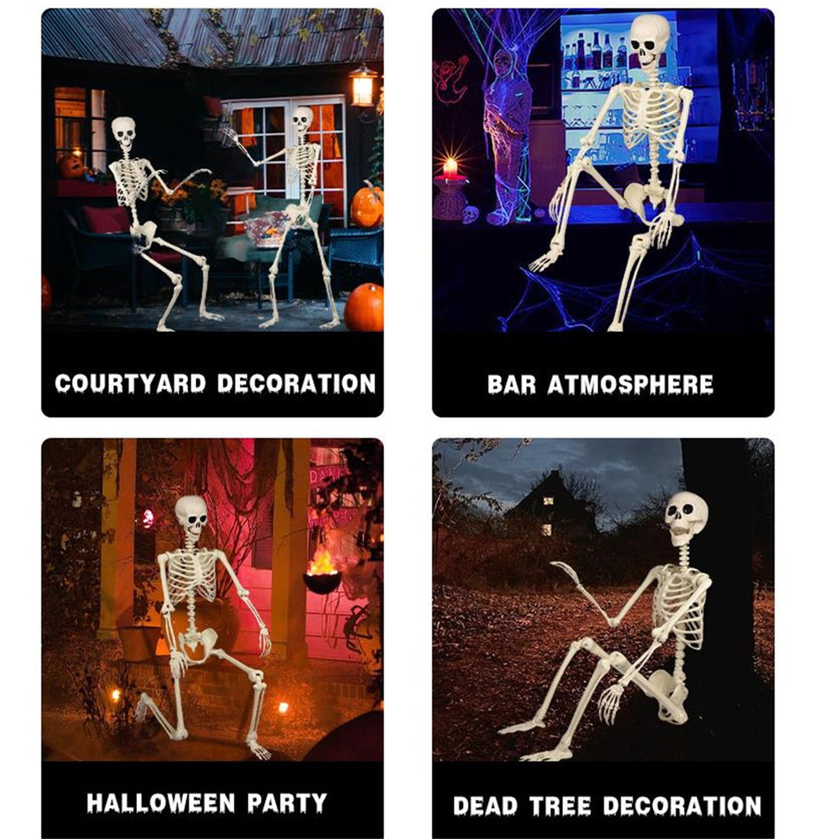 5.4FT Realistic Life-sized Human Plastic Skeleton Decoration, Flexible Joints, Standing & Hanging Skeleton Decoration for Halloween Ghost House, Tabletop, Indoor & Covered Outdoor Decor