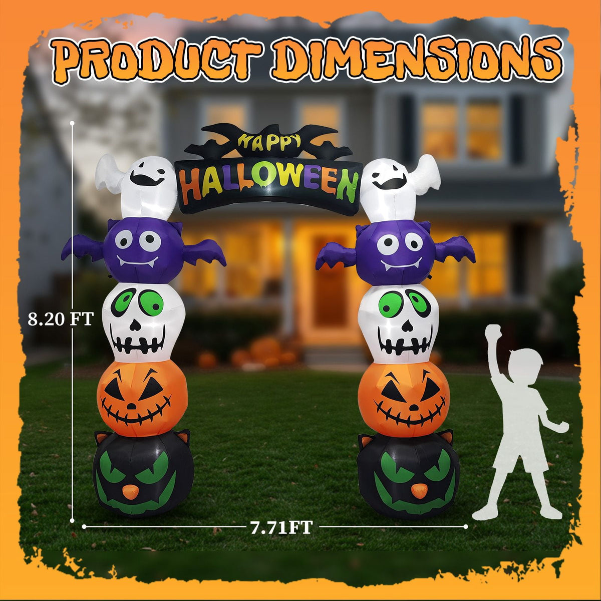 8.2FT Halloween Inflatable Pumpkin Archway with Built-in LED Lights Waterproof Polyester Blow Up Yard Decoration for Garden Party Walkway