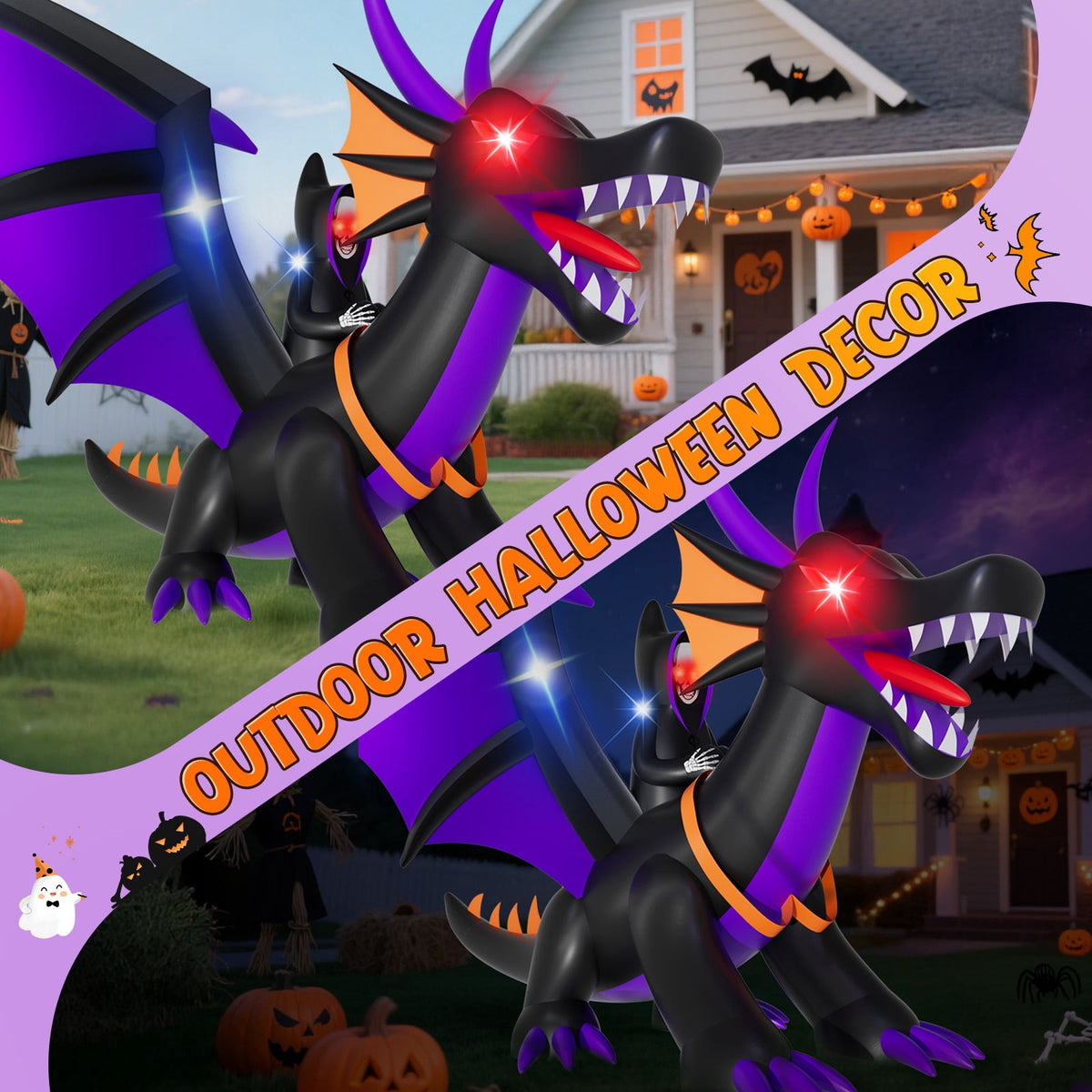 WonderStone Giant Halloween Inflatable Decorations with LED Lights, 7FT Blow-Up Dragon Outdoor Decor for Yard, Garden, Lawn, and Party