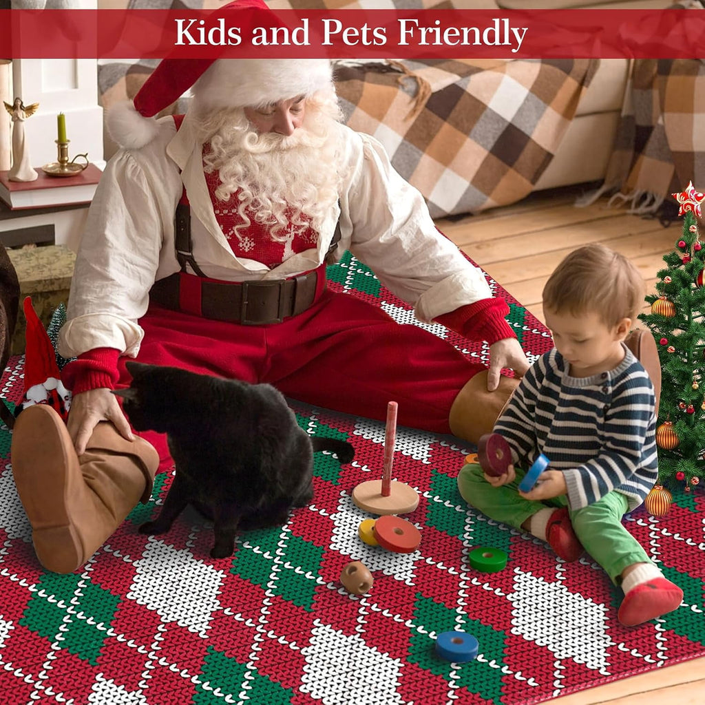 Christmas Plaid Rug Modern Holiday Doormat Soft Machine Washable for Indoor Home Red 9x12ft(274x366cm)