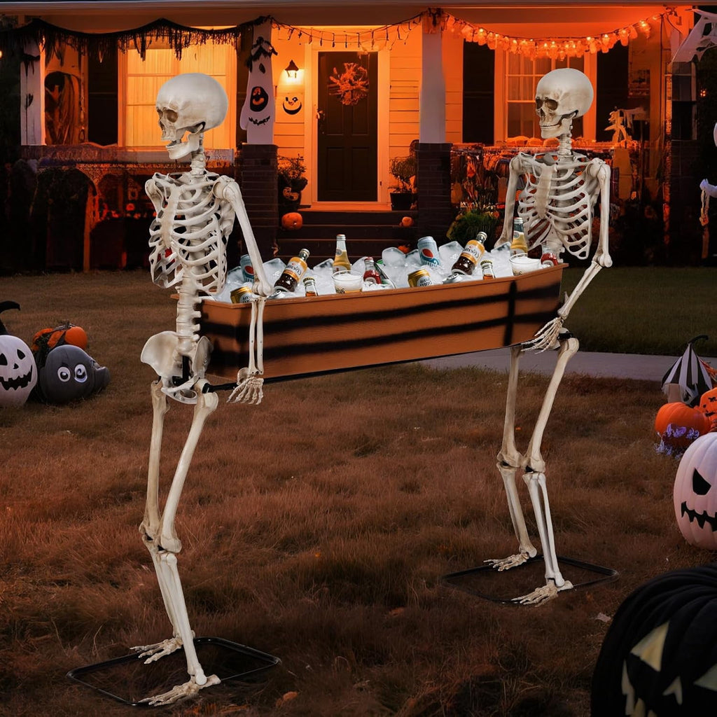 Areker Halloween Skeleton Decorations Outdoor,5 Ft Life‑Size 2 Poseable Skeletons Carrying Coffin Cooler,Halloween Decor for Yard, Haunted House, Bar, Indoor & Outdoor Display