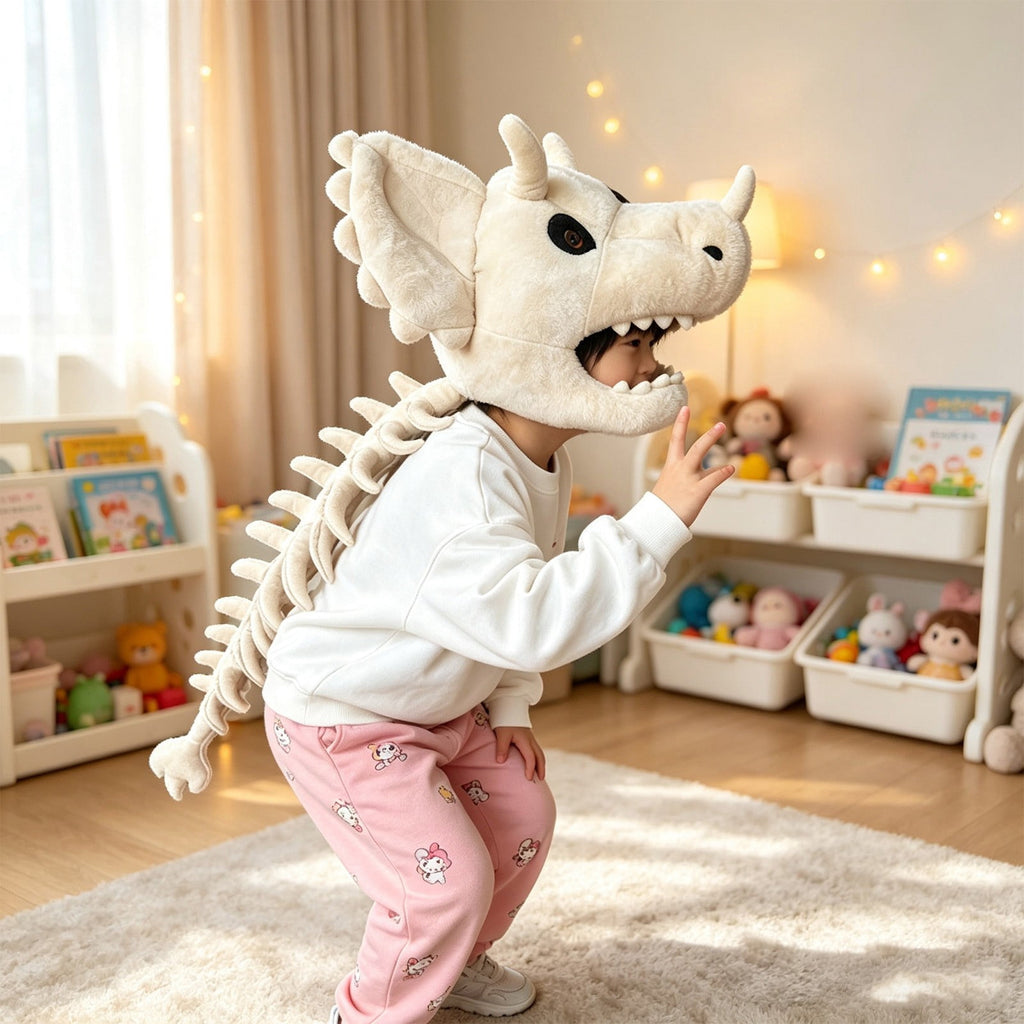 1 Pc Realistic Dinosaur Skeleton Costume Set Headpiece and Spine Dinosaurs Fossil Jumpsuit Stuffed for Halloween, Perfect Holiday Gift Halloween Gift Birthday Gift, 31.5 Inch, White Musical Style