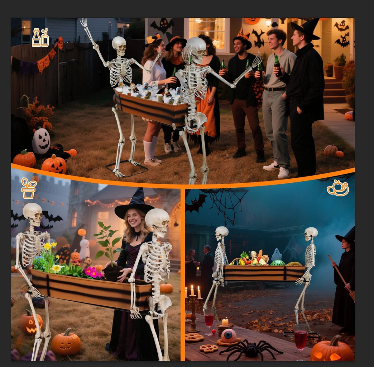 Areker Halloween Skeleton Decorations Outdoor,5 Ft Life‑Size 2 Poseable Skeletons Carrying Coffin Cooler,Halloween Decor for Yard, Haunted House, Bar, Indoor & Outdoor Display