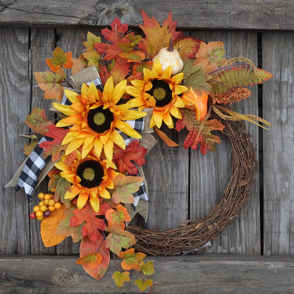 24 Inch Fall Wreaths for Front Door Outside, Fall Door Wreath with Pumpkins,Dahlia,Sunflowers, Maple Leaves,Autumn Wreaths Decorations for Harvest Thanksgiving Halloween Indoor Outdoor Home Decor