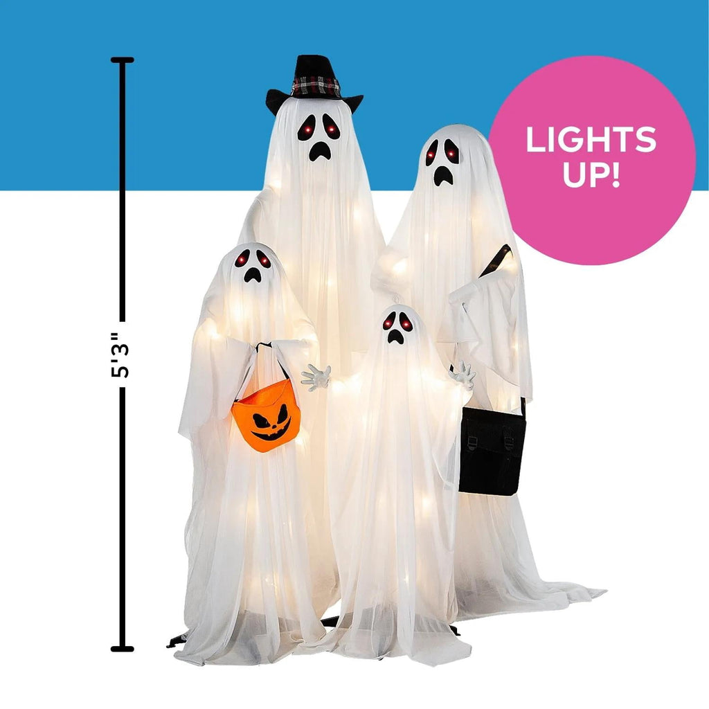 5 Ft. 2 3/4" Light-Up Ghost Family Standing Halloween Decorations - 4 Pc.