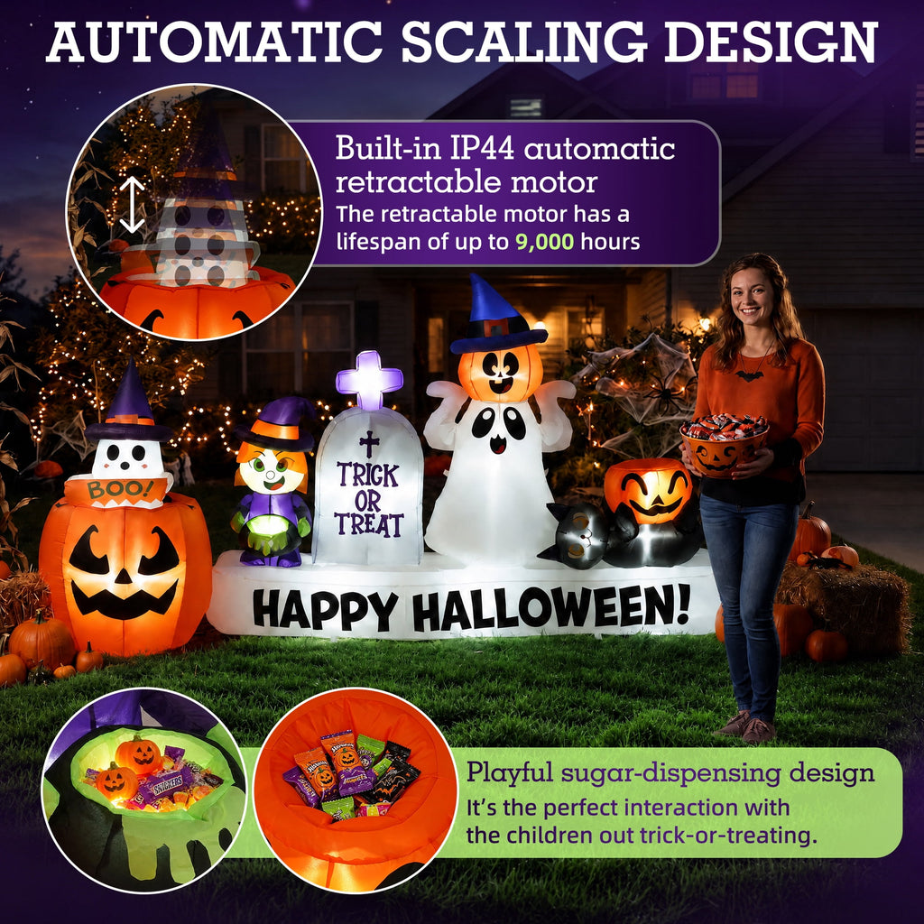BSHAPPLUS® 9 ft Halloween Pumpkin UFO Inflatable,Walk-in Inflatable Yard Decor with Levitating Cow,Built-in LED Lights,Outdoor Blow up Decor for Lawn Garden Party,19.7ft Extra-Long Power Cord