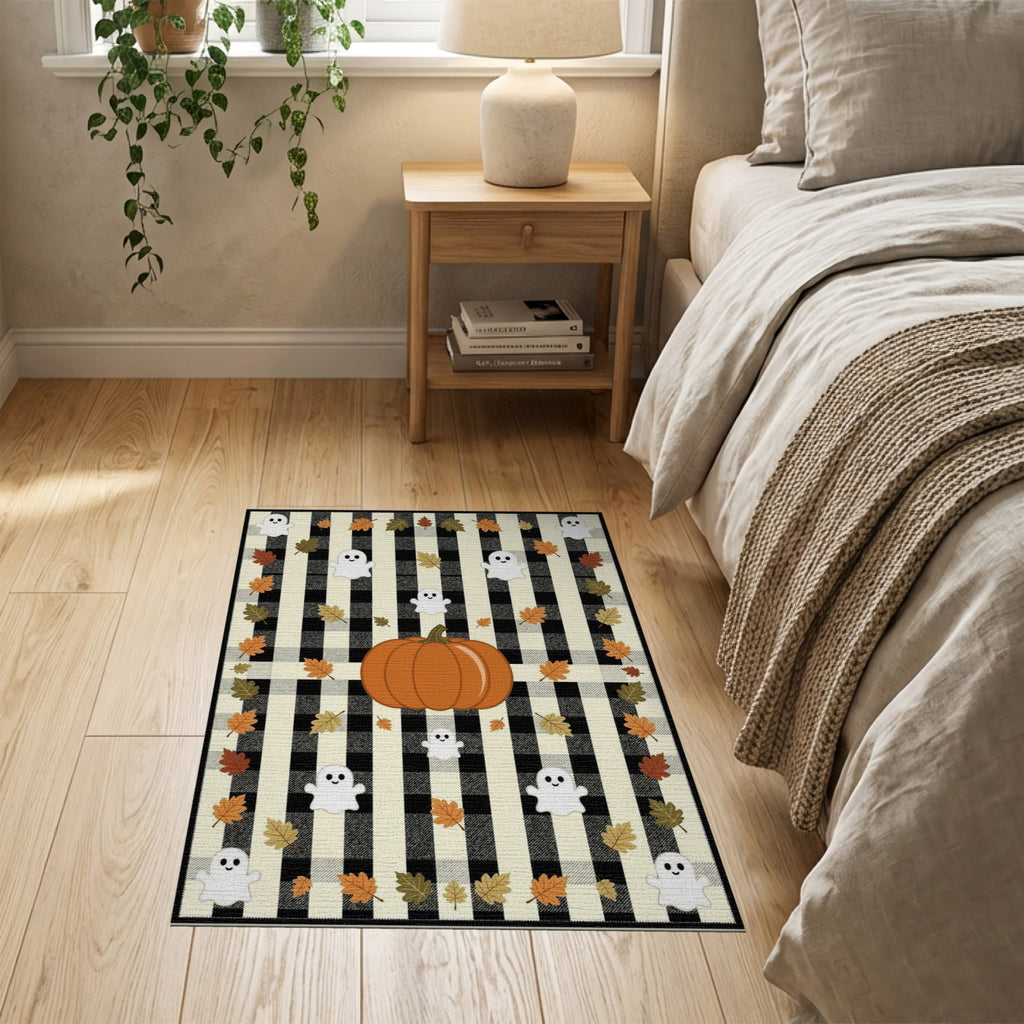 ODIKA Halloween Spooky Harvest Striped Welcome Ghosts Fallc Door Doormat Stain Resistant Low Profile for Dorm Room, Small Living Apartment