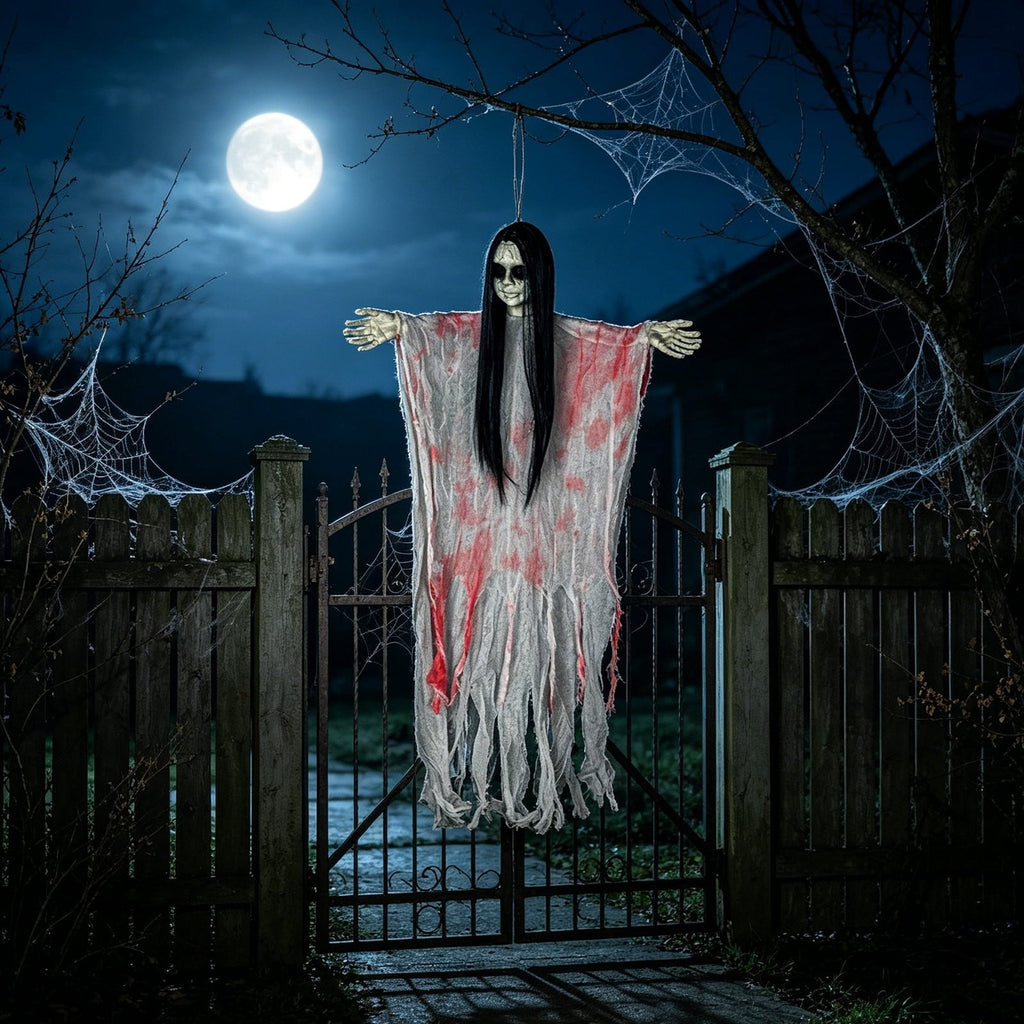 Halloween Witch Hanging Decoration, 45" Scary Witch Skeleton Hangings, Glowing Specters Pendant for Halloween Festival, Eerie Skull Ornament for Party Haunted House Outdoor Props, A