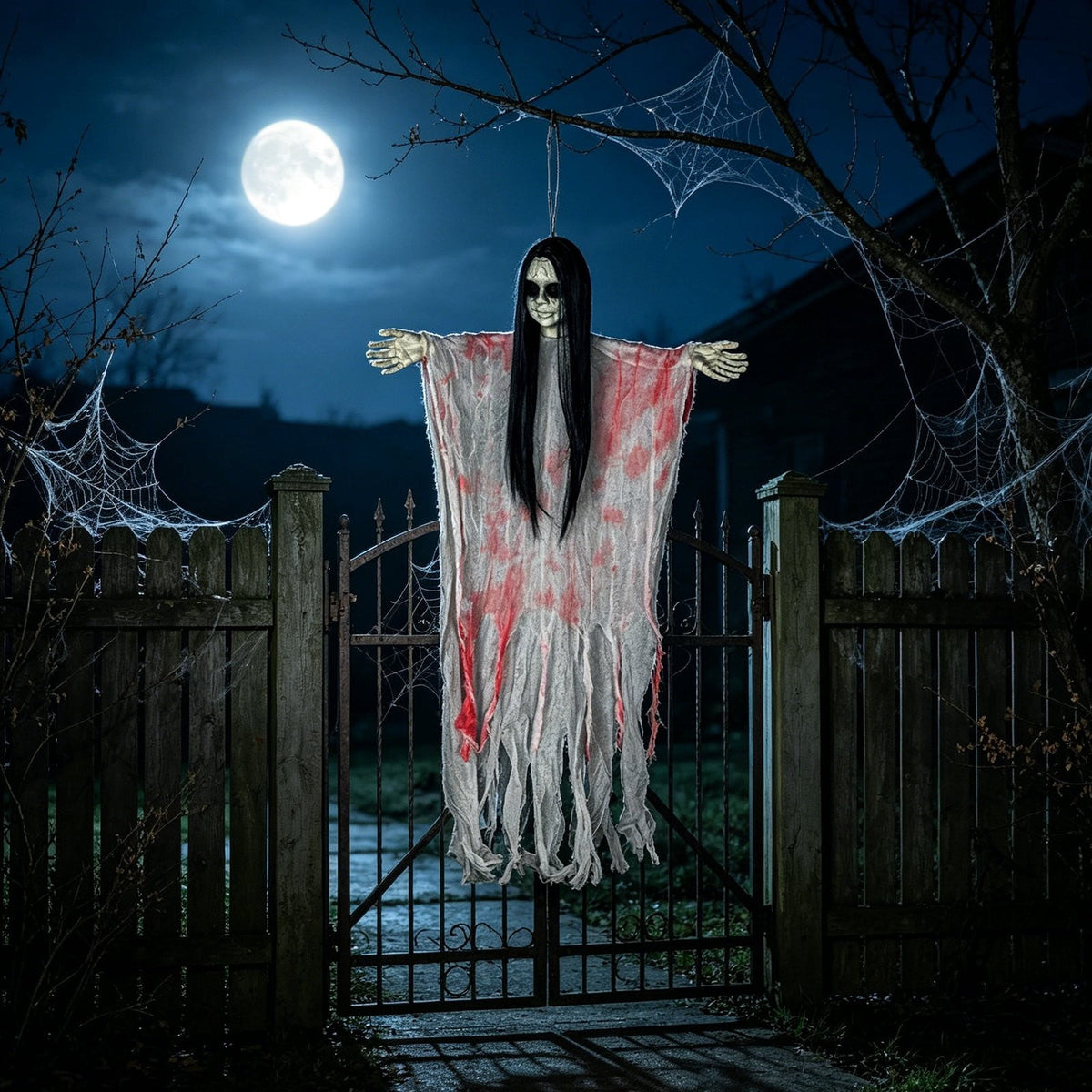 Halloween Witch Hanging Decoration, 45" Scary Witch Skeleton Hangings, Glowing Specters Pendant for Halloween Festival, Eerie Skull Ornament for Party Haunted House Outdoor Props, A