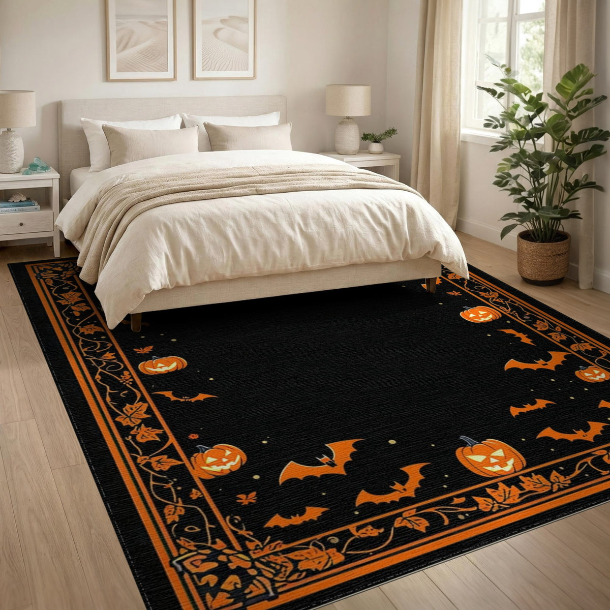 ODIKA Halloween Ghost Pumpkin Bat Skull Welcome Doormat Fiber Door for Dorm Room, Small Living Apartment, Stain Resistant Low Profile