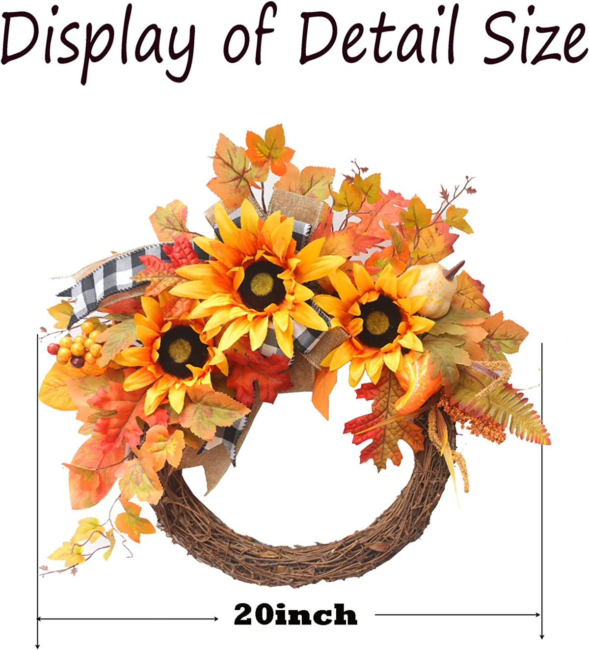 24 Inch Fall Wreaths for Front Door Outside, Fall Door Wreath with Pumpkins,Dahlia,Sunflowers, Maple Leaves,Autumn Wreaths Decorations for Harvest Thanksgiving Halloween Indoor Outdoor Home Decor