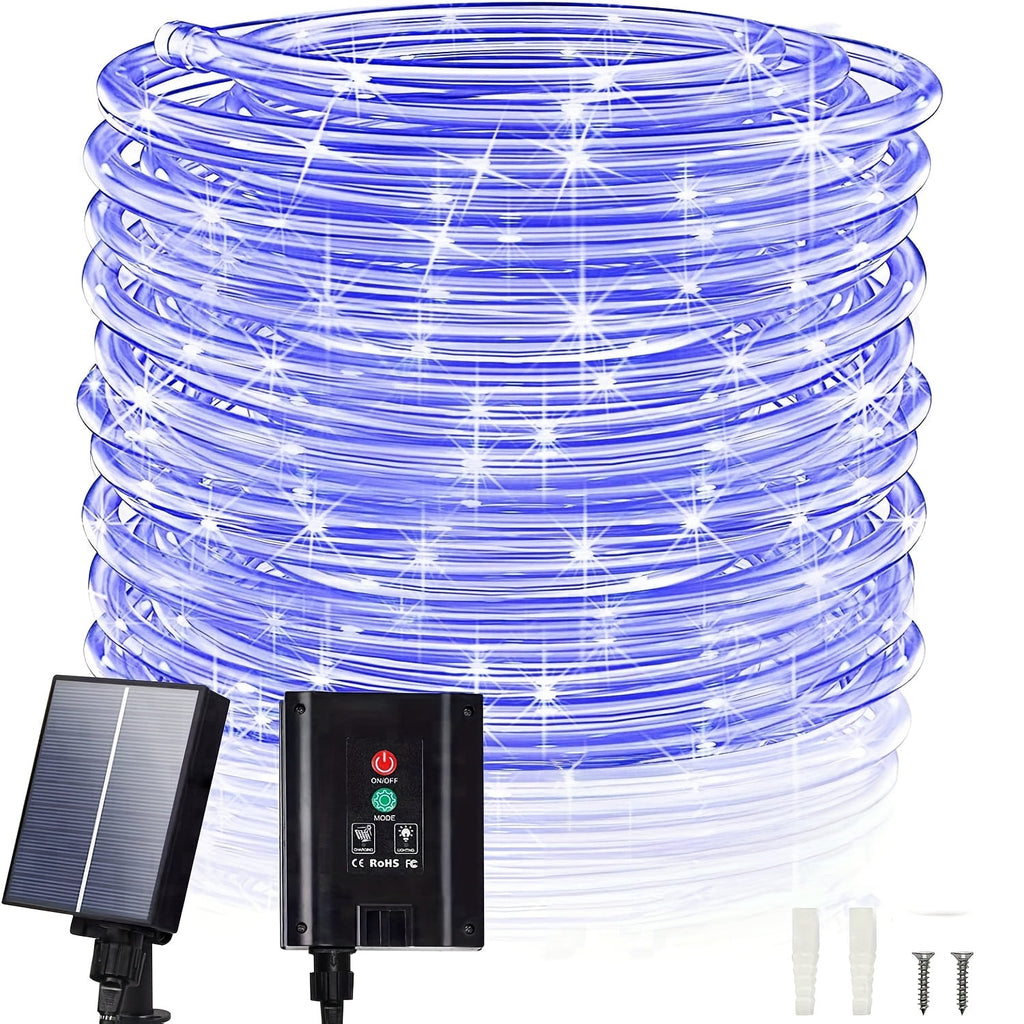 98FT 300 LED Solar Rope Lights, Multi‑Color 8 Lighting Modes, Solar Powered String Lights with 800mAh Battery & Removable Solar Panel, Outdoor Decor Light for Patio, Porch, Camping, Holiday Party
