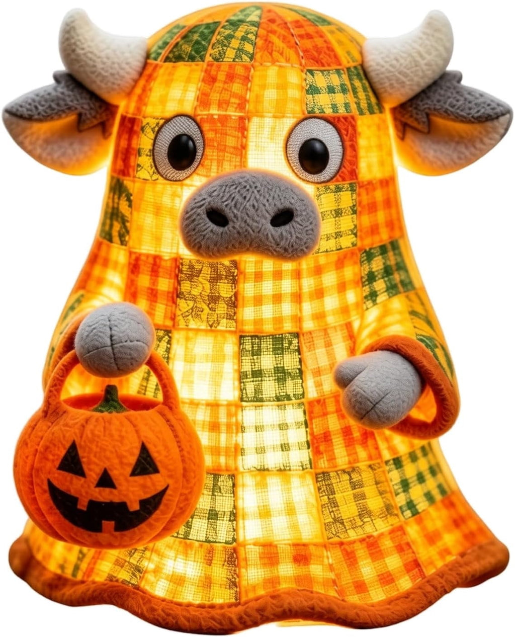 AZXY Halloween Stacked Lighted Pumpkin Figurine, Skeleton Cut‑Out Pumpkin Lamp, Spooky Holiday Floor Ornament, Halloween Yard Party Decoration for Porch Yard Living Room Use
