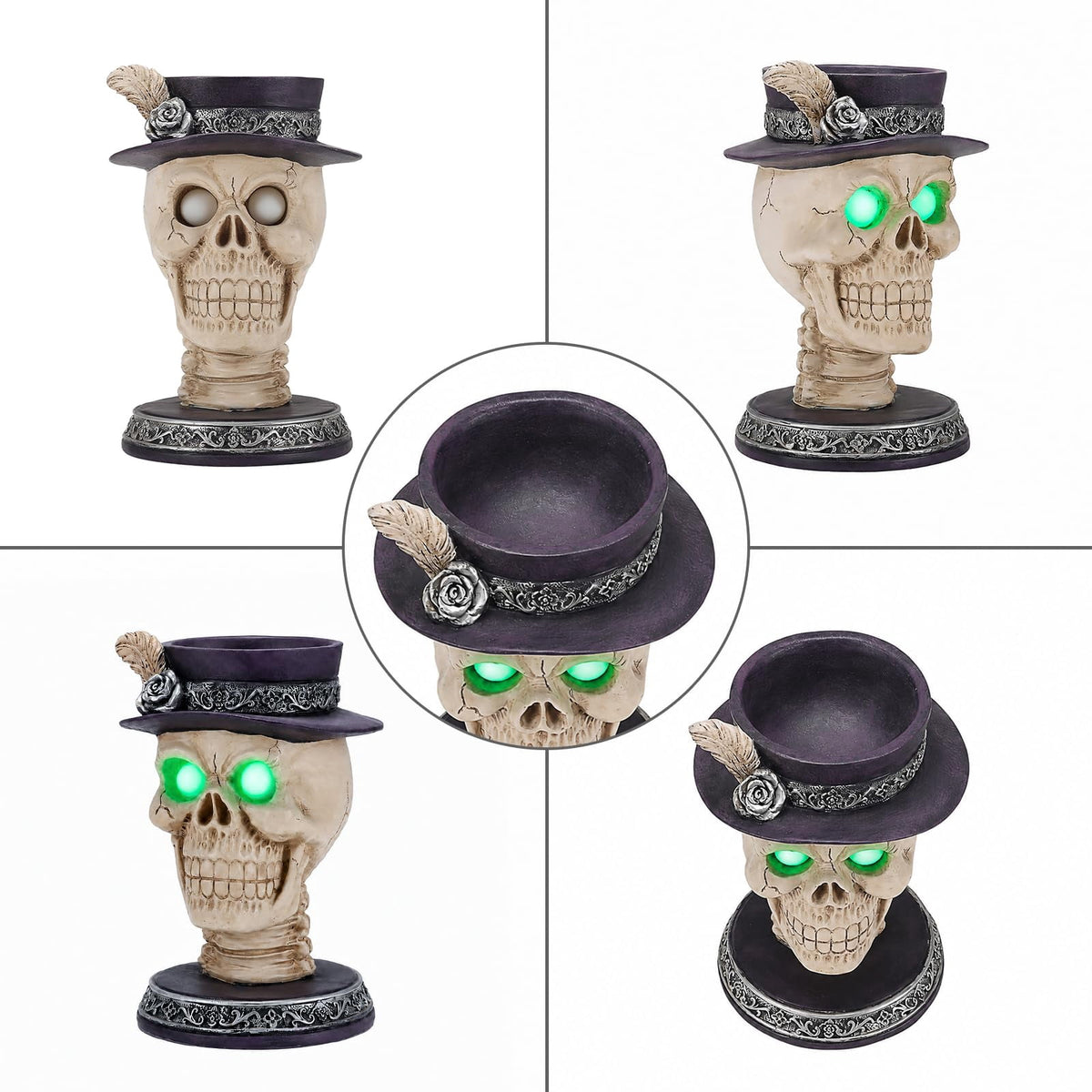 Halloween Ghost Statue with LED Glowing Eyes, Resin Ghost Figurine Tabletop Decor for Indoor Home, Mantel, Shelf, Entryway and Halloween Party Display