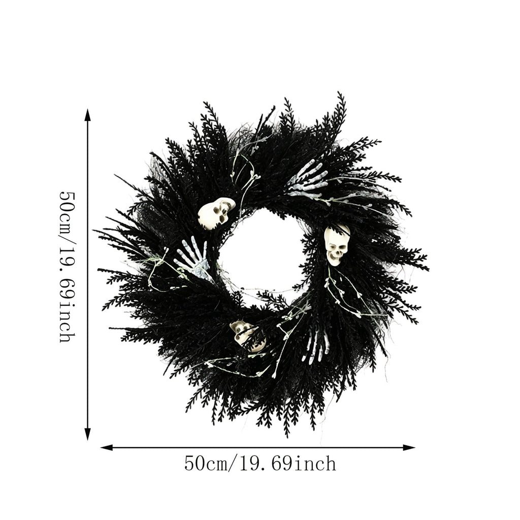 Halloween Wreath Skull Skeleton Hands Black Gothic Front Door Decor 18 Inch