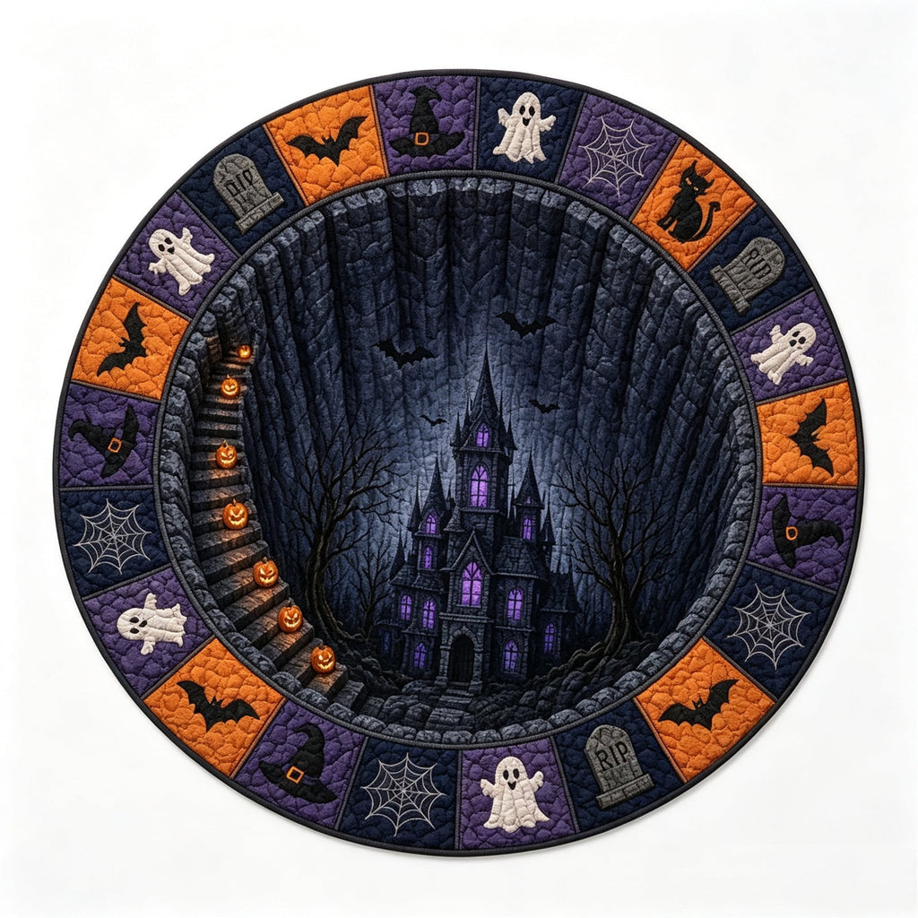 3D Round Halloween Doormat Set – Witch Hat Black Cat & Pumpkin Skull Design, Non-Slip Polyester Entry Mat For Indoor/Outdoor, Spooky Cute Fall Decor, Perfect Gift For Halloween Lovers (72X72")