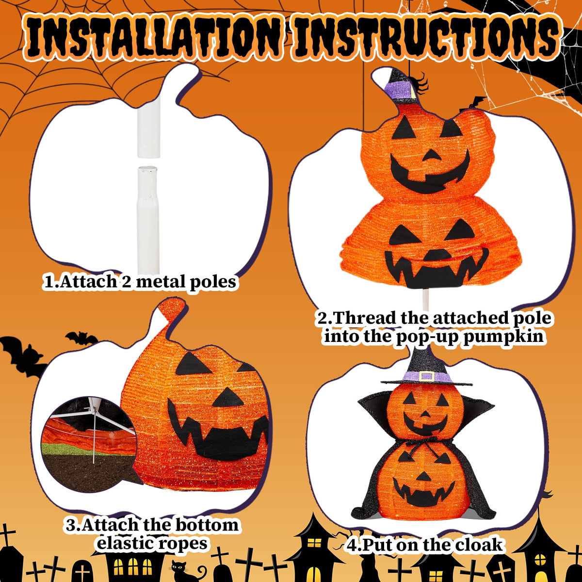 Ktaxon 3FT Pumpkins Halloween Lighted Pumpkin Outdoor Decoration for Holiday Lawn Garden Party,2Pcs